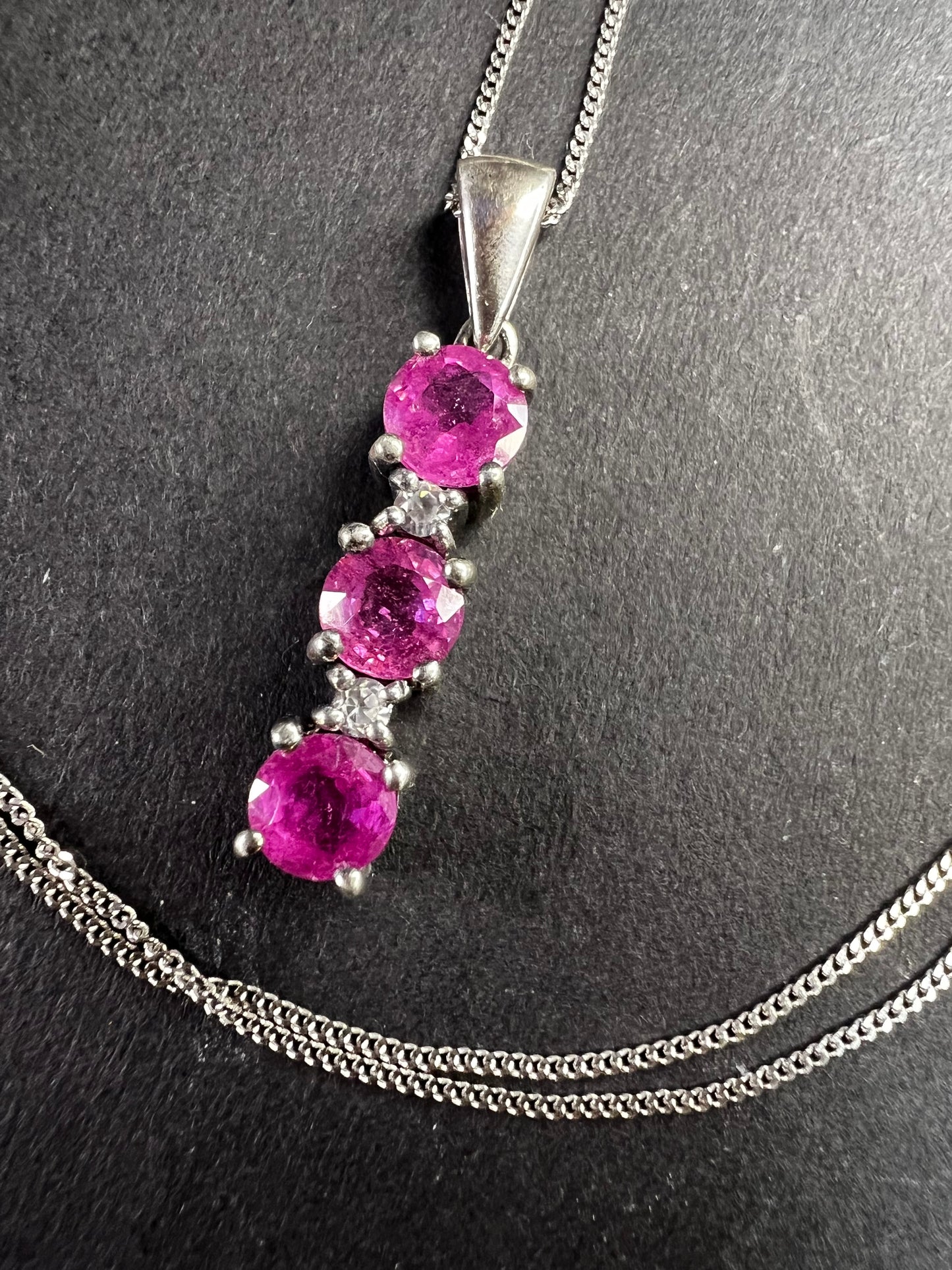 Pink Sapphire & White Topaz Sterling Silver Pendant Necklace 16-18”