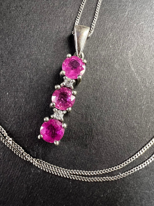 Pink Sapphire & White Topaz Sterling Silver Pendant Necklace 16-18”