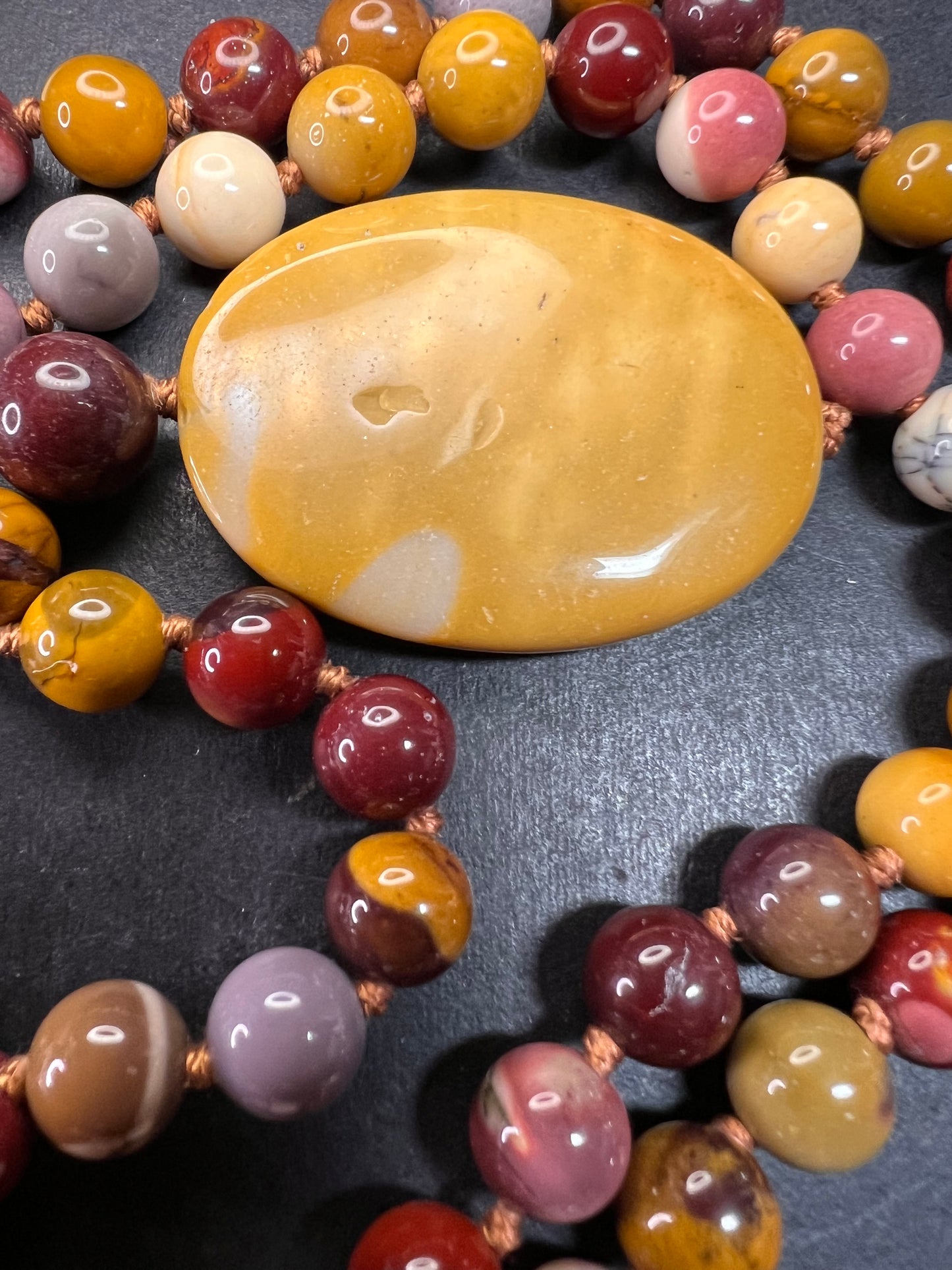 NEW Mookaite knotted pendant necklace with sterling silver clasp