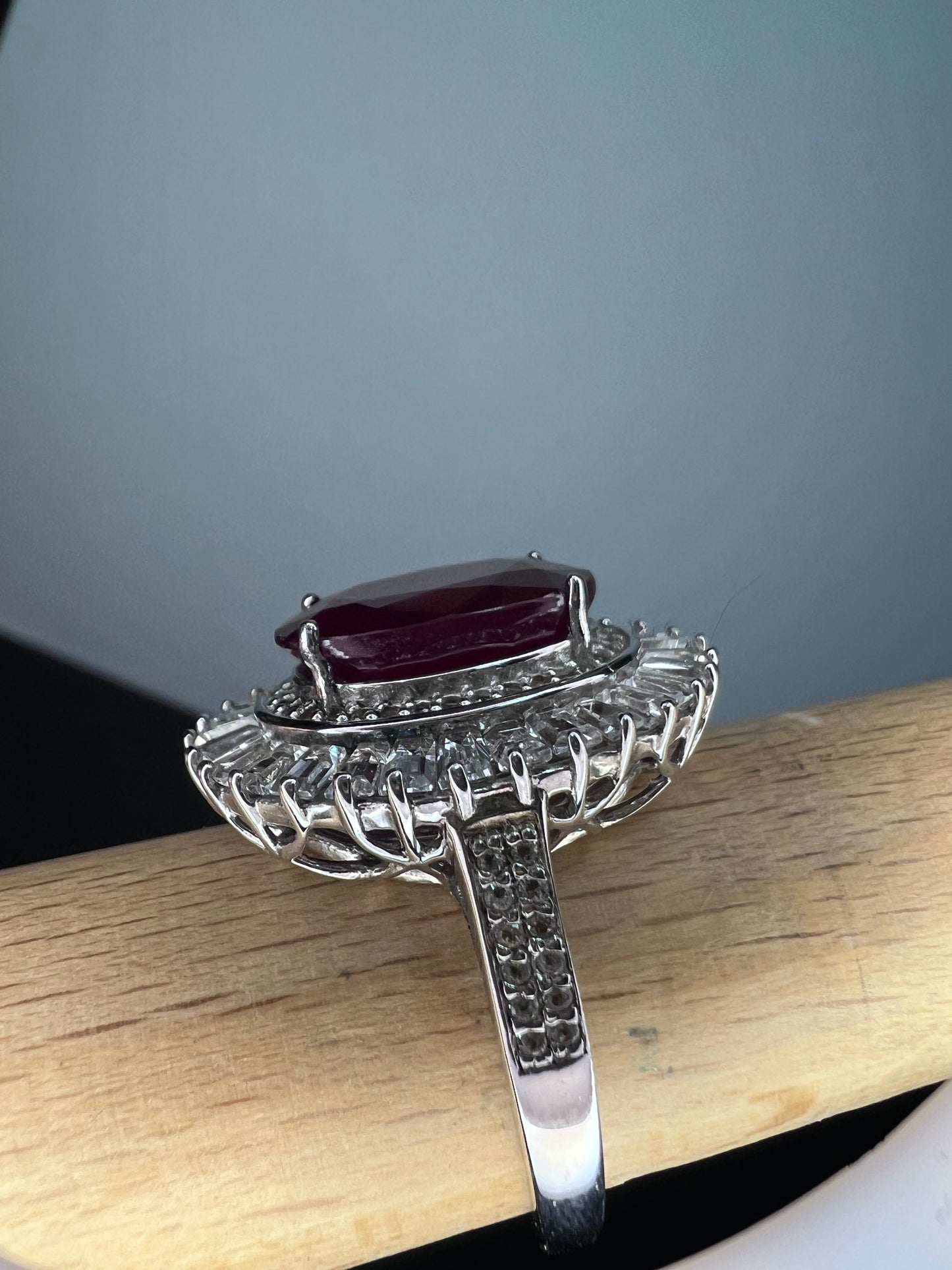 Niassa Ruby (FF) and White Zircon Ballerina Ring in Platinum Over Sterling Silver 10.00 ctw size 9