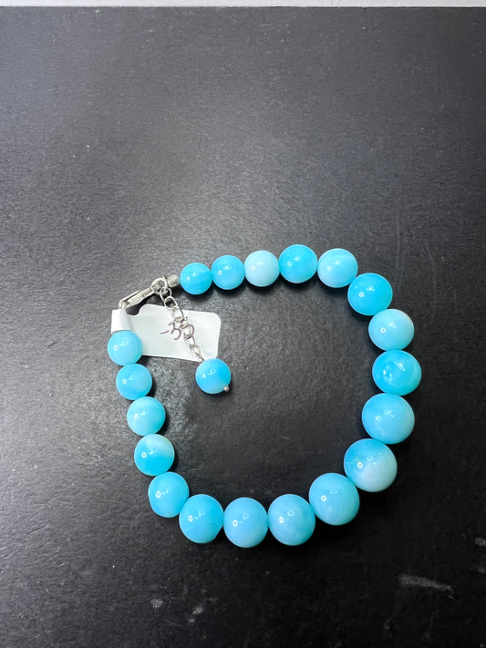 Sky Blue Opal Rhodium Over Sterling Silver Beaded Bracelet