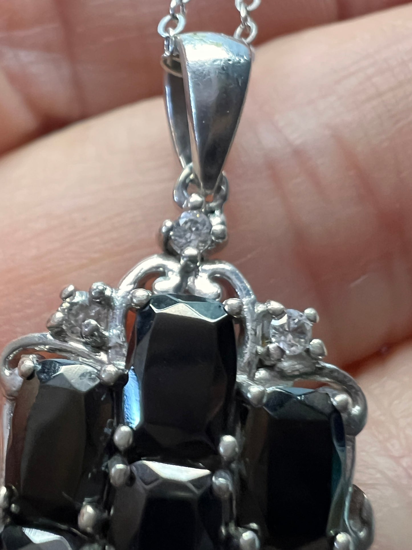 Elite shungite and white topaz sterling silver pendant and chain necklace