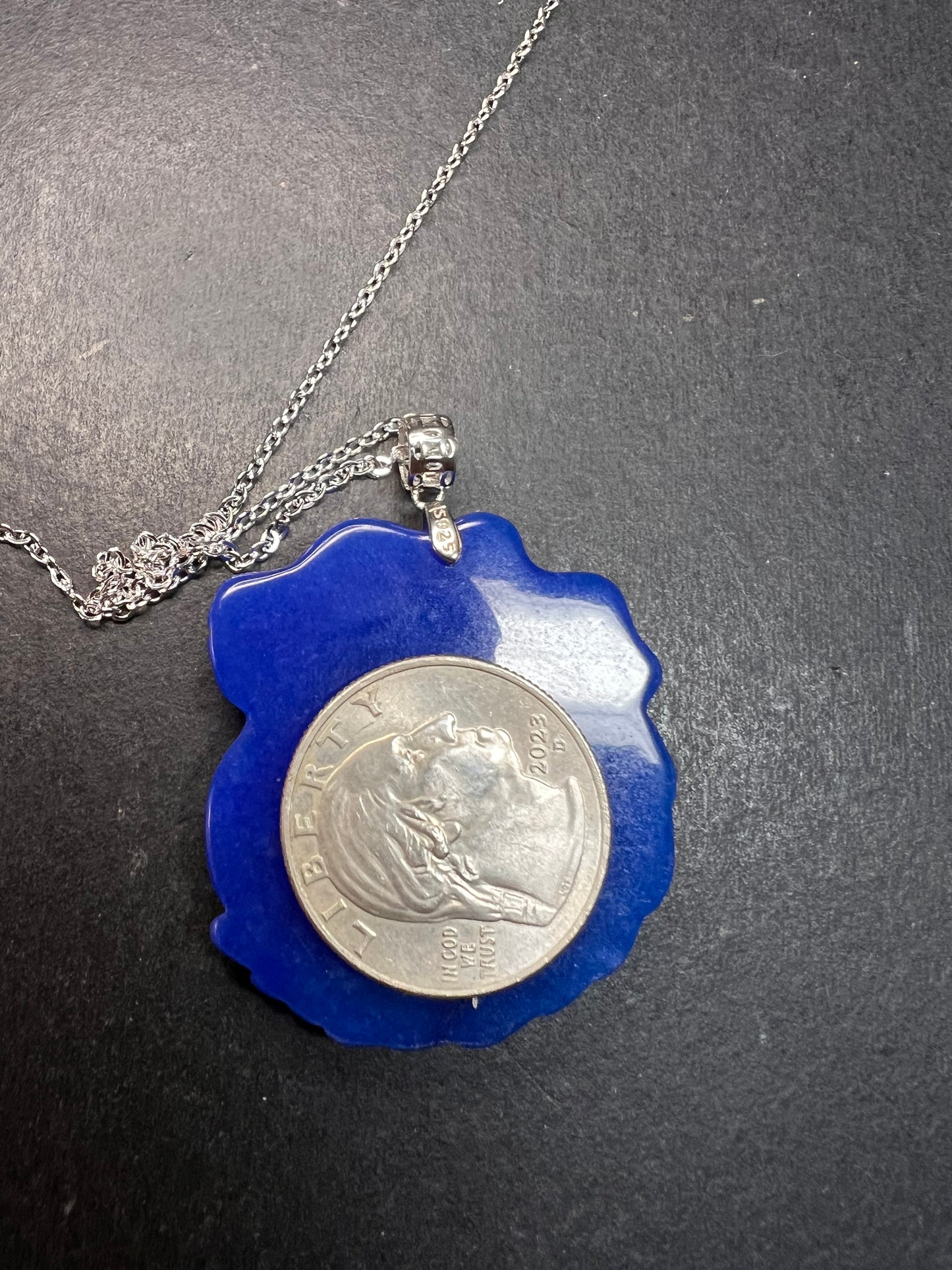 NEW Blue Jade dragon sterling silver pendant and chain