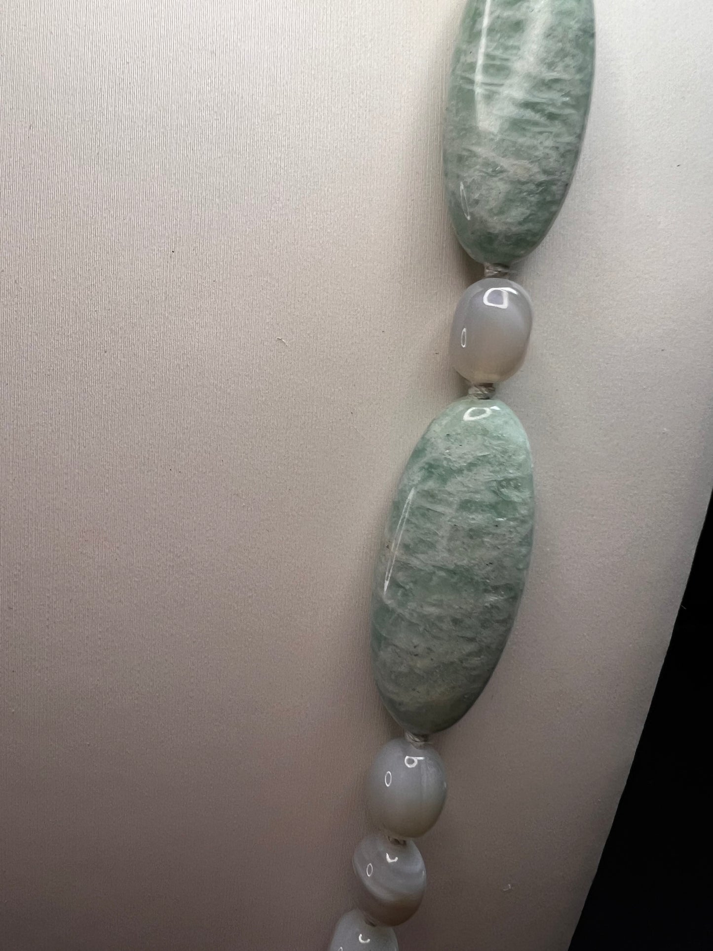 NEW amazonite , pearl multi stone sterling silver 30 inch necklace