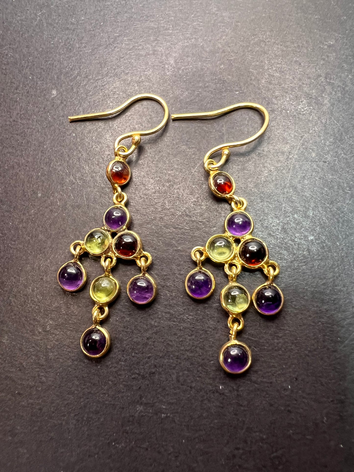 Multi gemstone chandelier earrings in gold over sterling silver