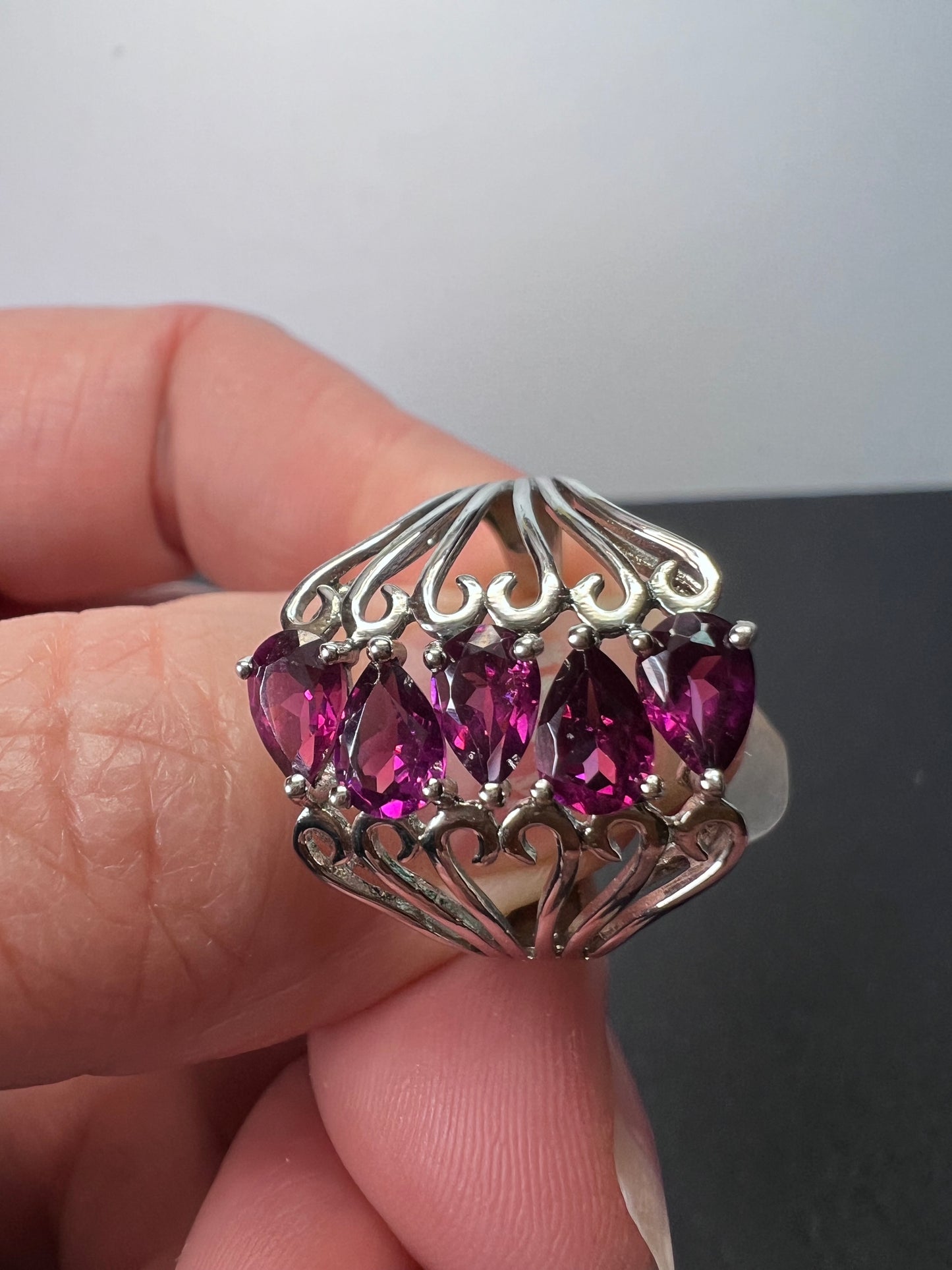 Grape rhodolite garnet rhodium over sterling silver ring size 9