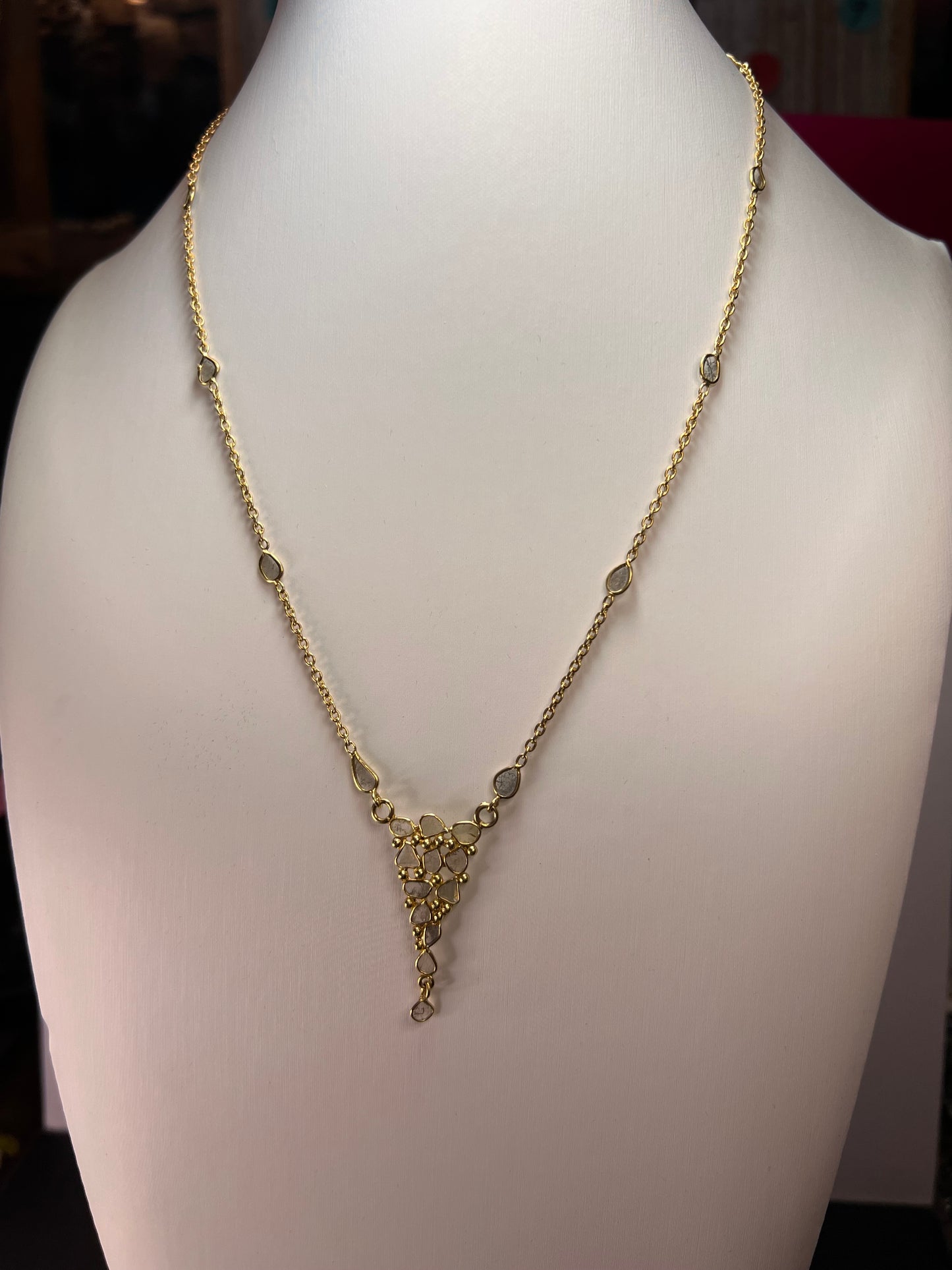 Polki diamond station necklace in vermeil gold over sterling silver