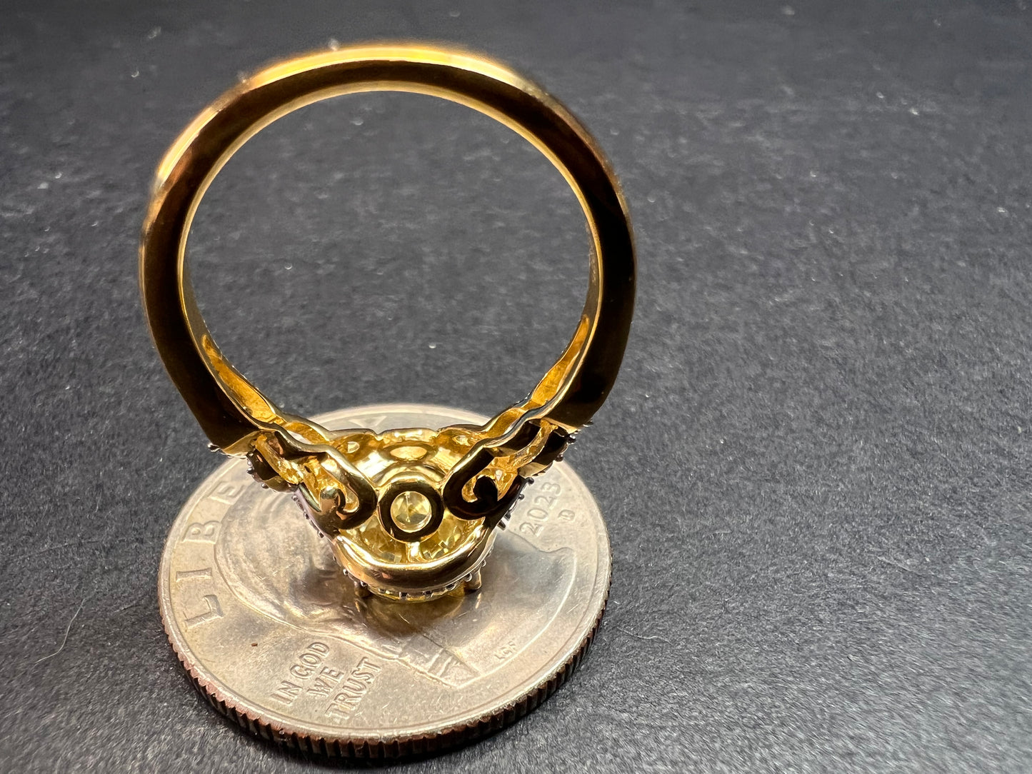 NEW yellow apatite and zircon halo ring in vermeil size 6