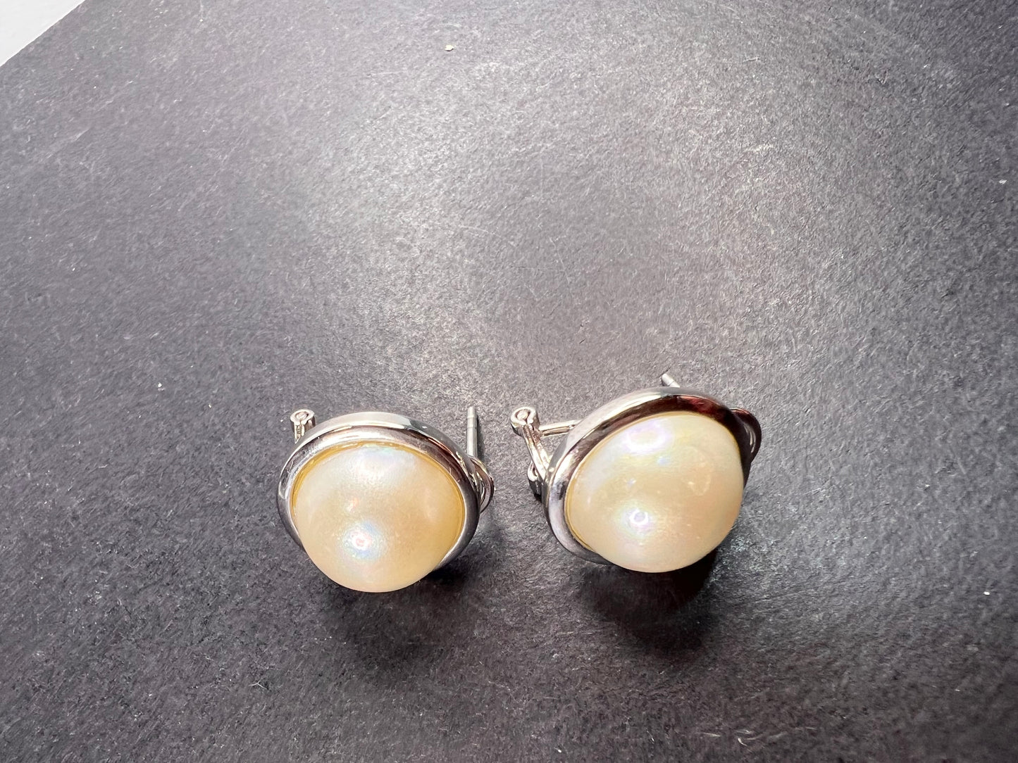 White Cultured South Sea Mabe Pearl 12mm Rhodium Over Sterling Silver Earrings *NEW*