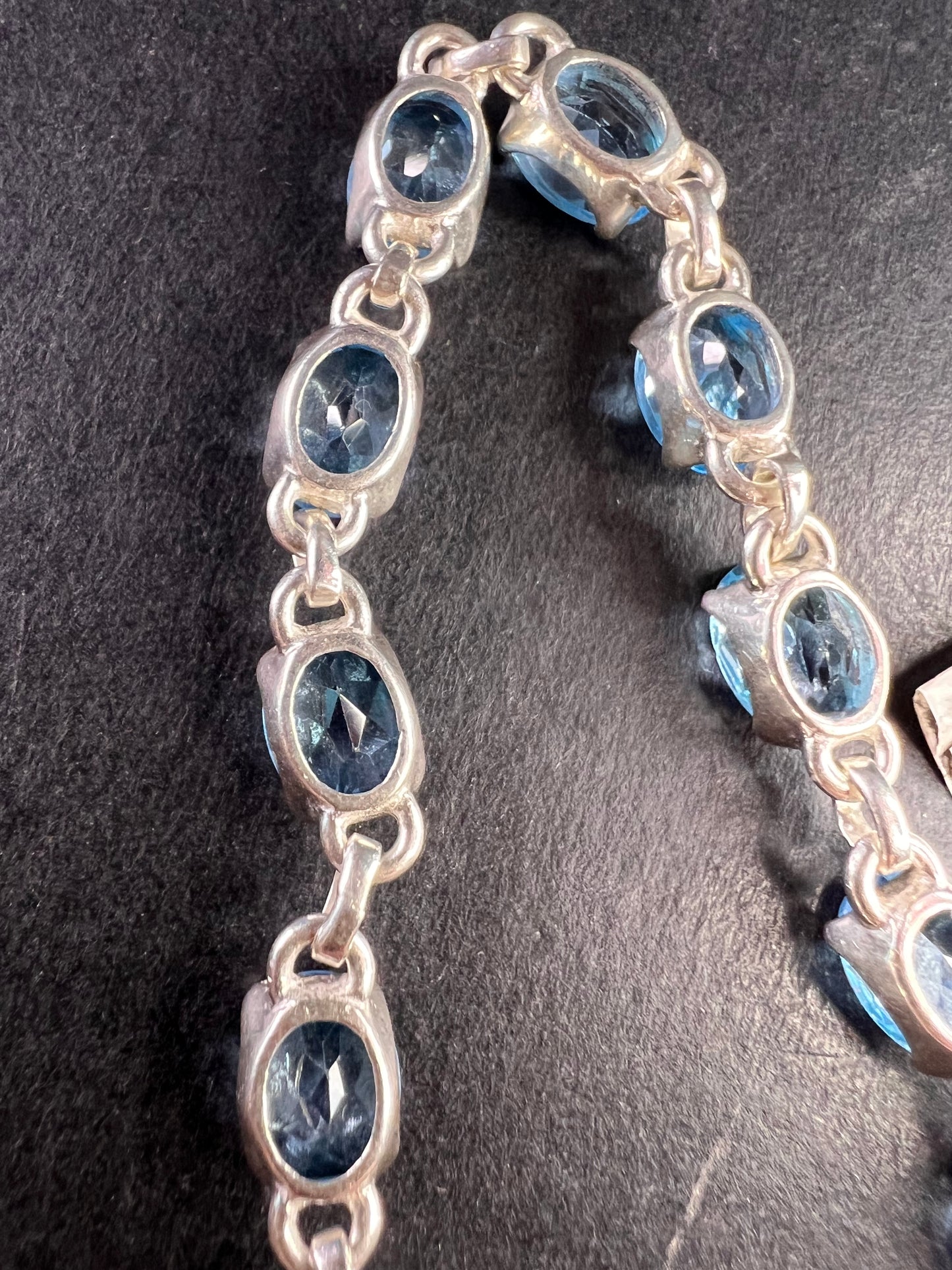 Vintage dead stock Swiss blue topaz sterling silver 8 inch bracelet
