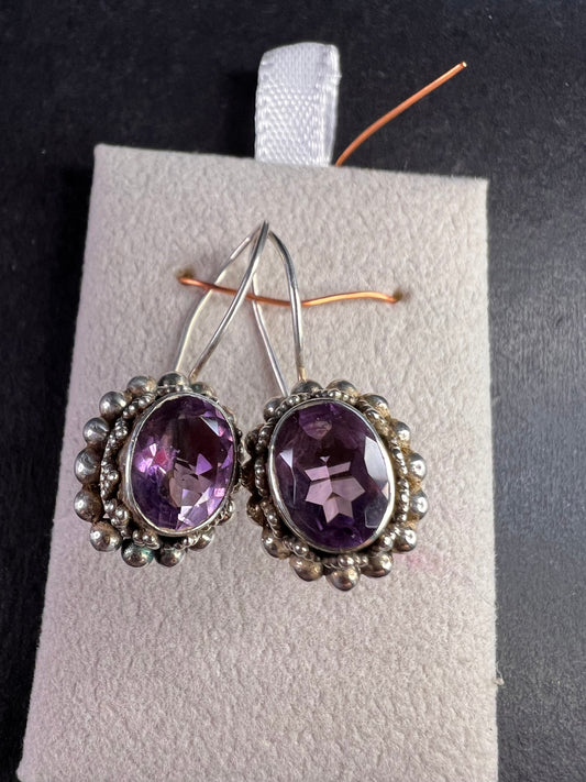 Vintage Suarti Bali sterling silver amethyst earrings