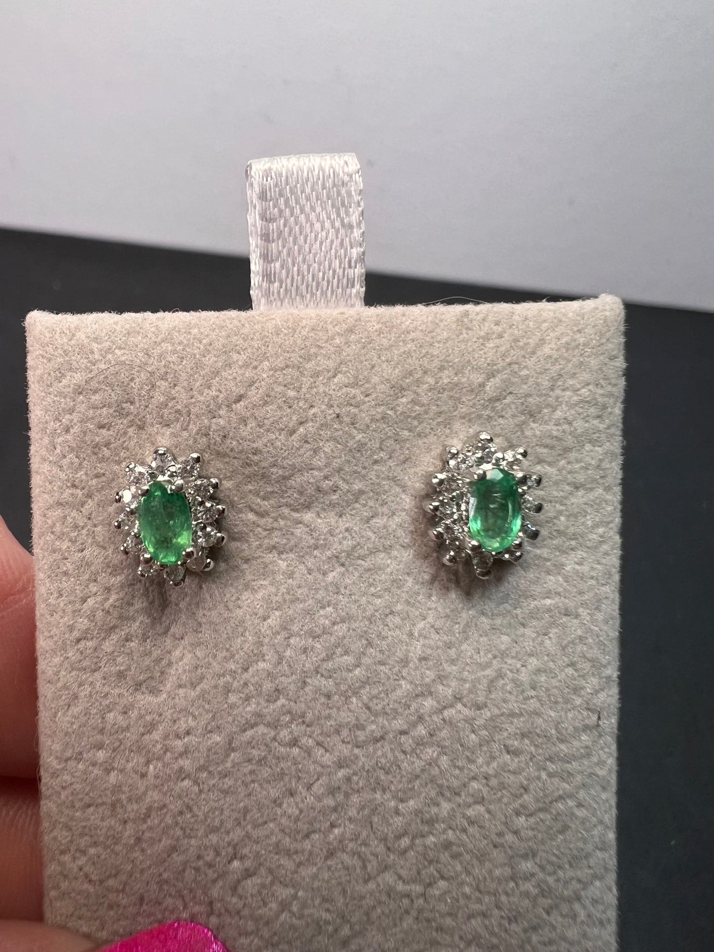 Zambian emerald and zircon sunburst stud earrings in platinum over sterling silver *NEW*