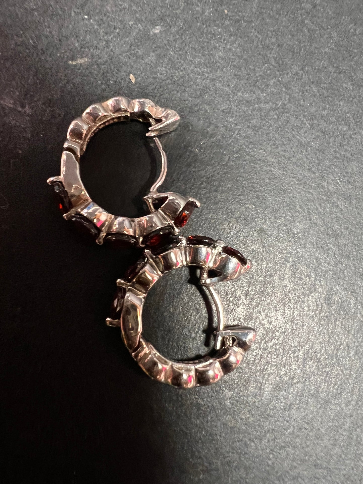 Sterling Silver Garnet Inside-Out Hoop Earrings 925 Thailand Pre Owned