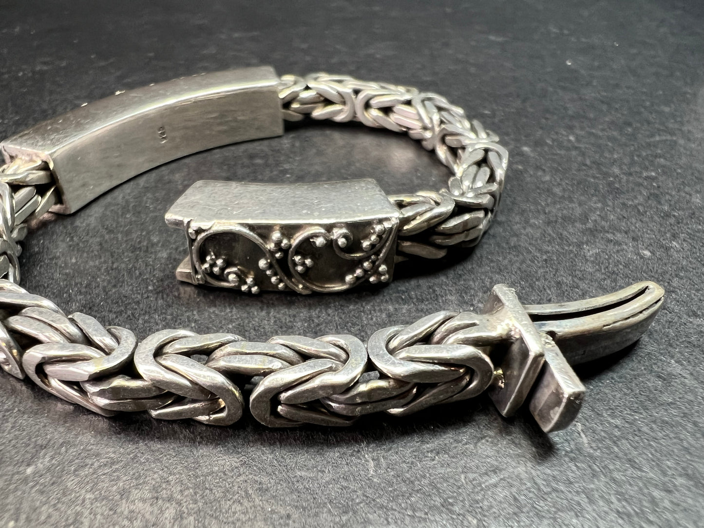 Sterling Silver 925 Borobudur Byzantine Bracelet 7.75–8” 52.19g