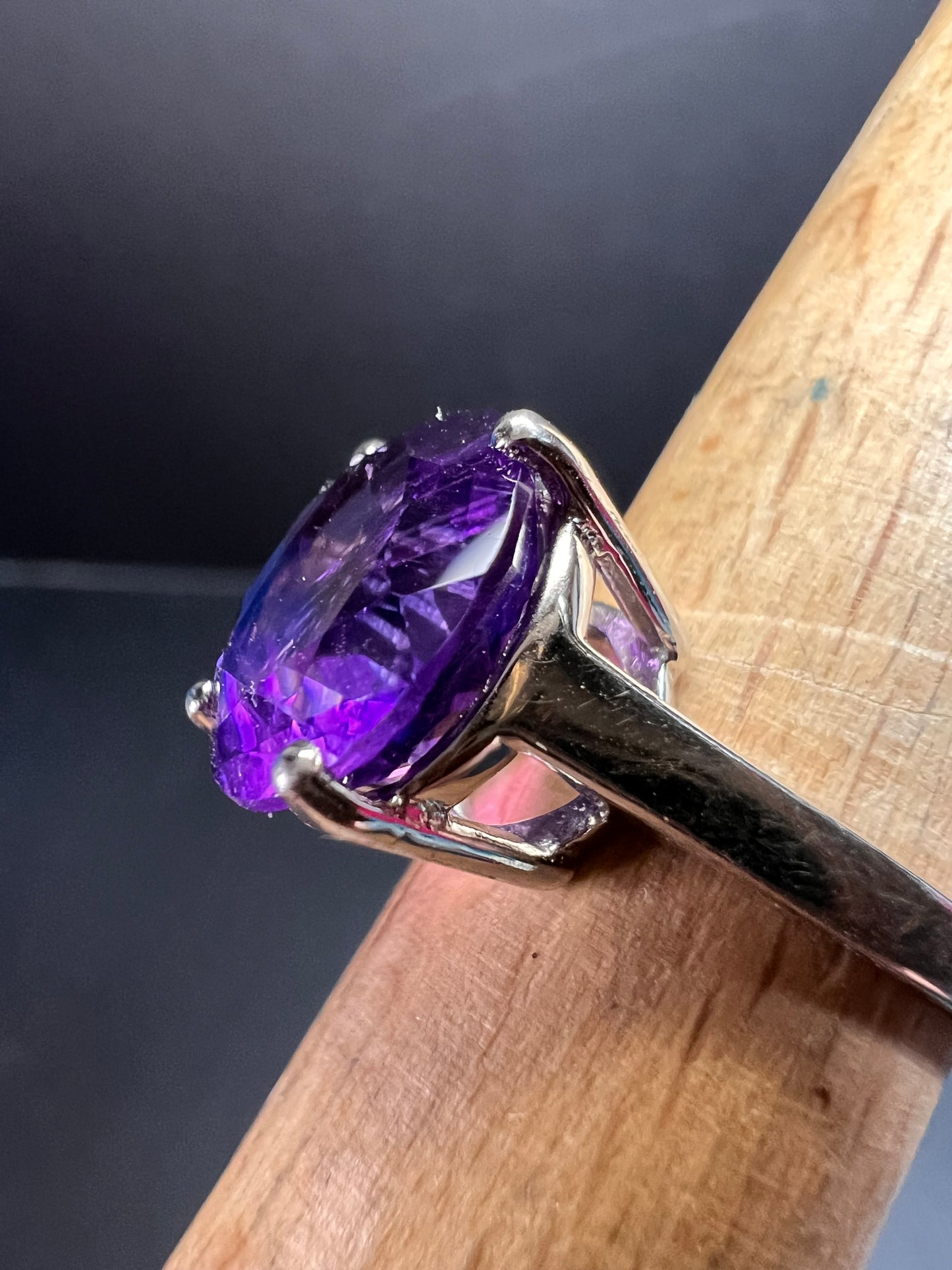 Vintage Samuel Aaron amethyst solitaire sterling silver ring size 7