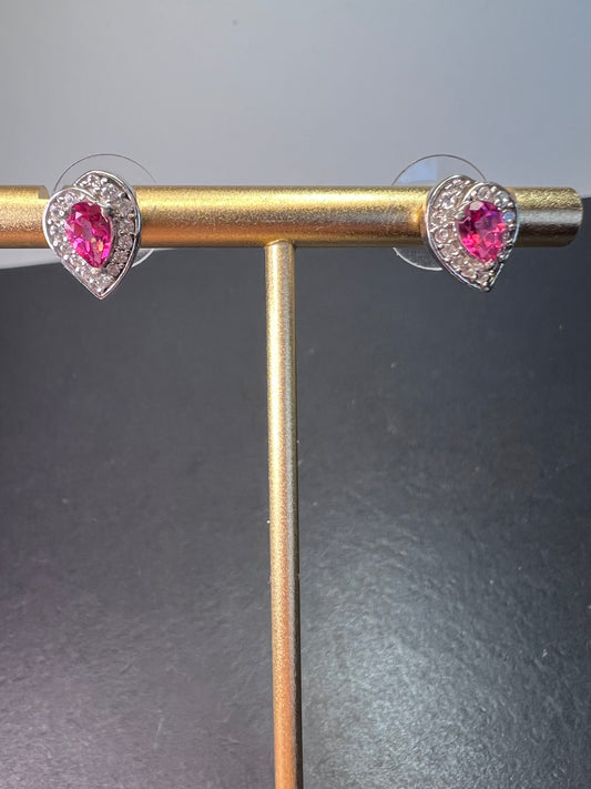 Pink spinel and white topaz silver stud earrings