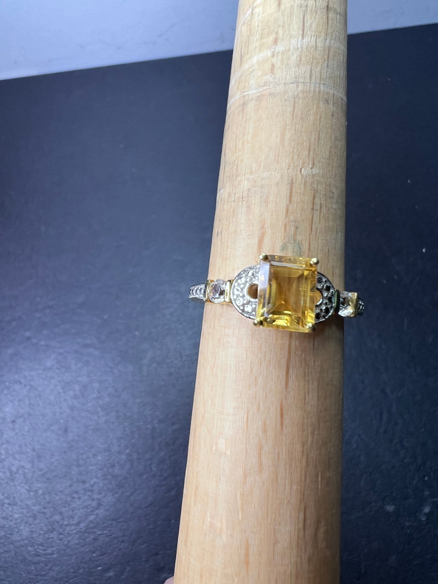 Citrine and white topaz ring in gold over sterling silver size 9