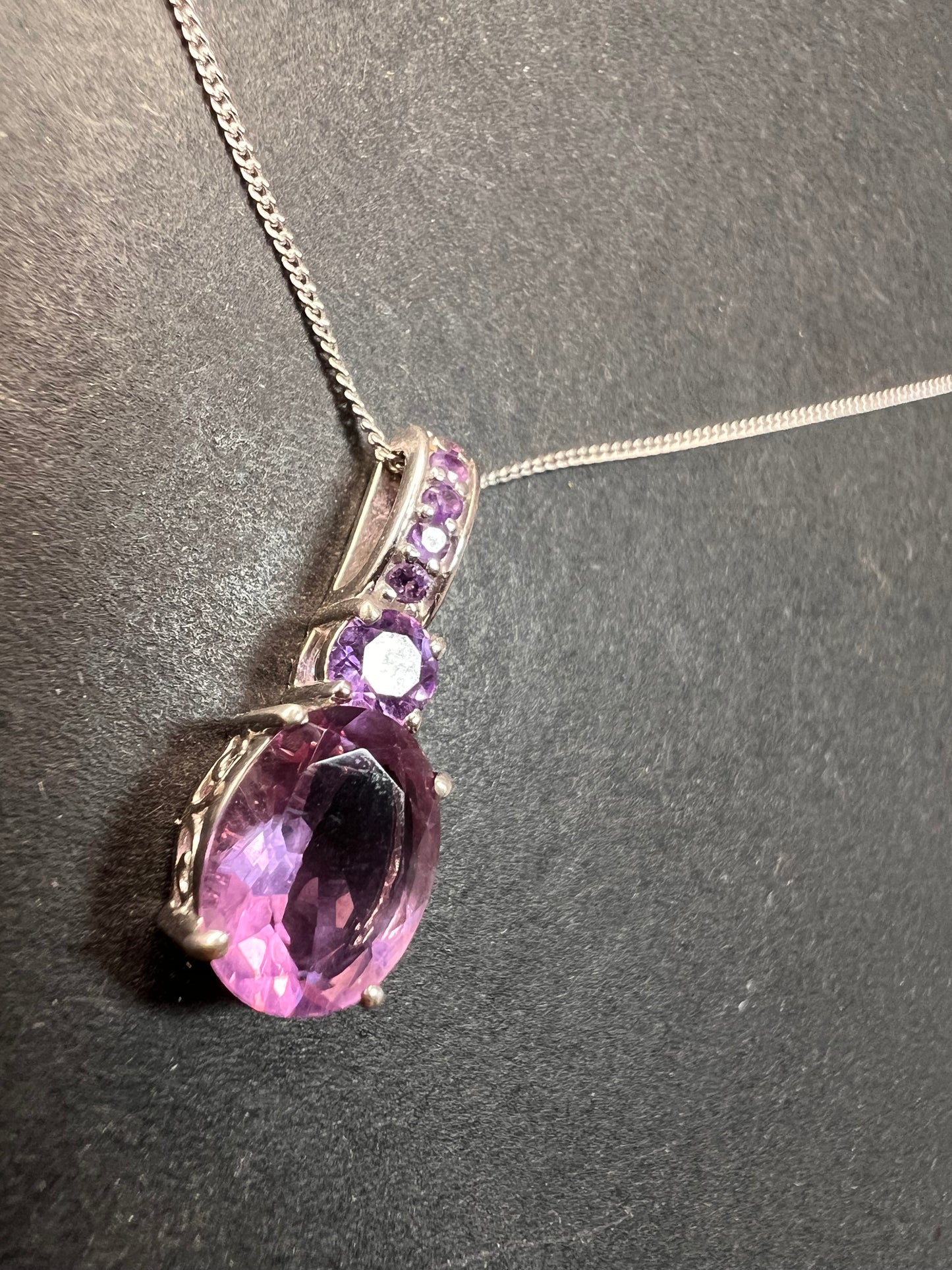 Purple fluorite multi stone sterling silver pendant with 20 inch chain