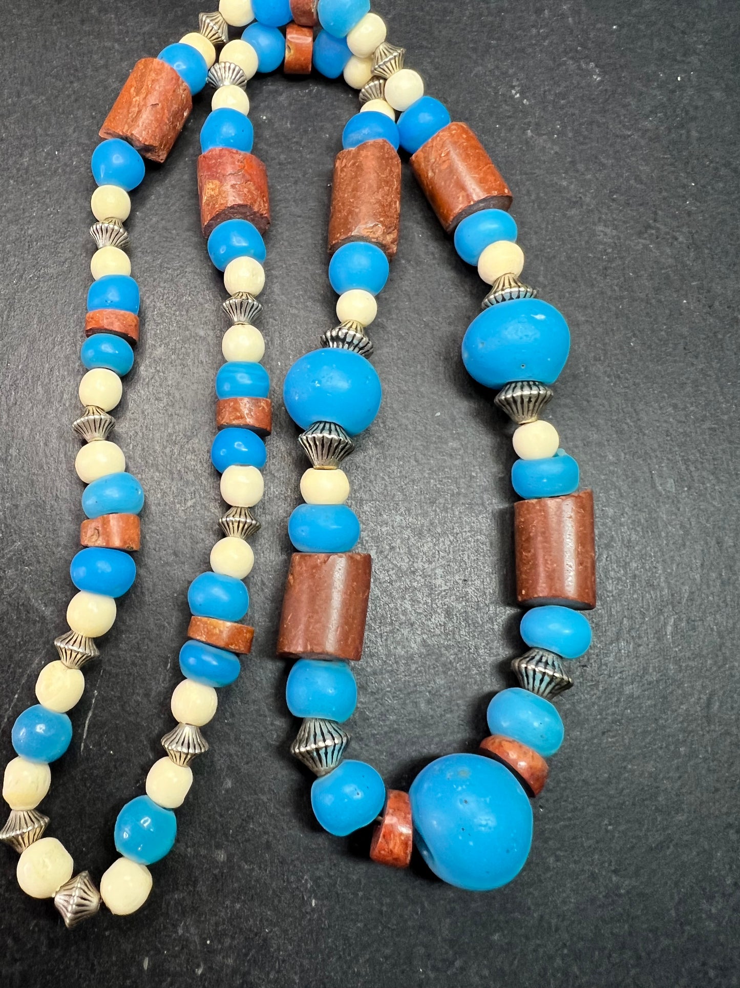 Vintage African Trade Bead Necklace | Large Glass & Ceramic Beads | 24”
