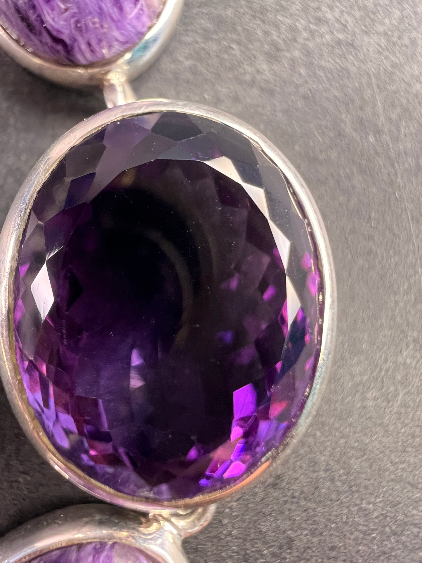 NEW Charoite and amethyst sterling silver necklace