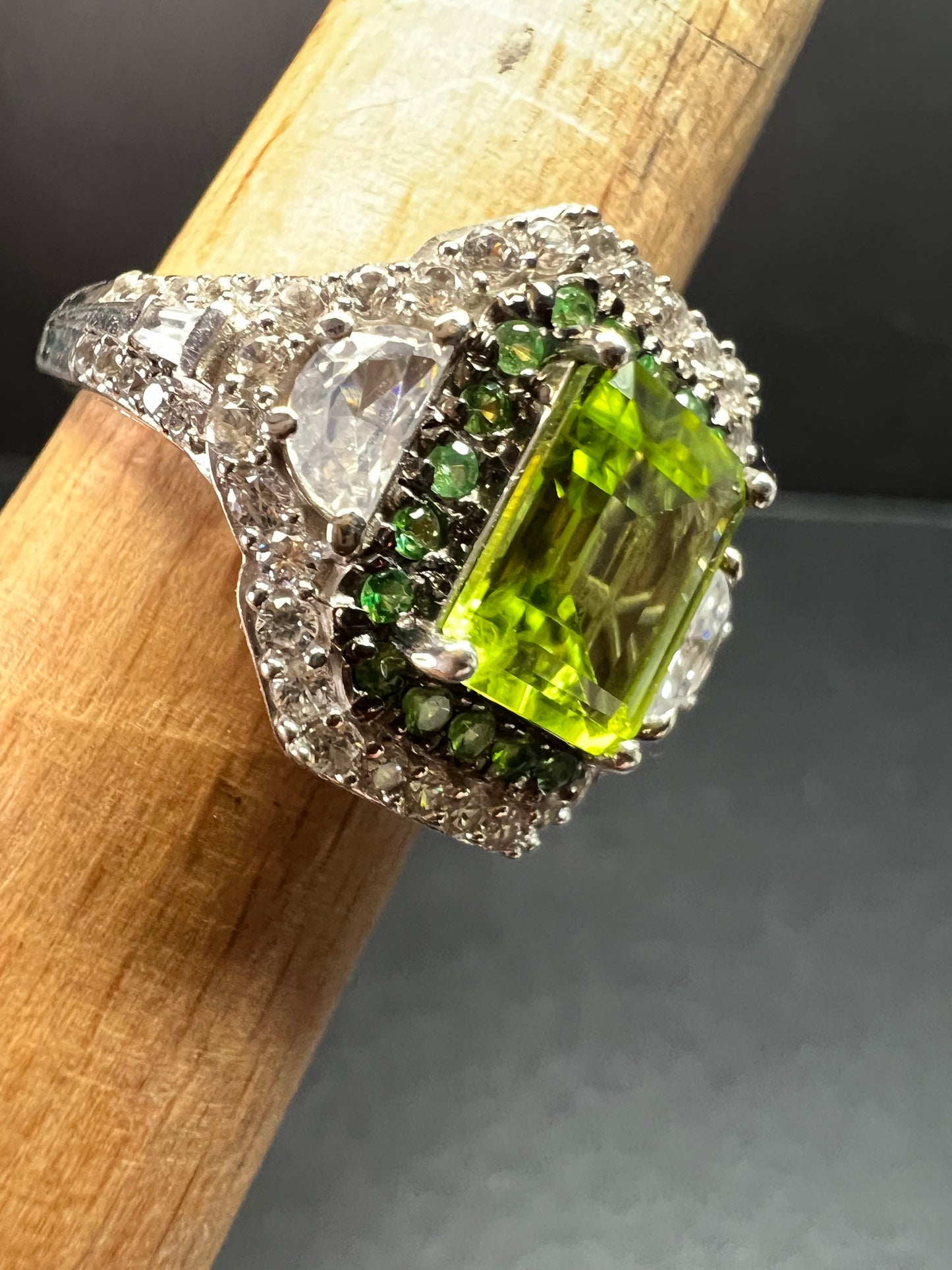 NEW Peridot Tsavorite Zircon Halo Ring 4.30ctw Sz 8