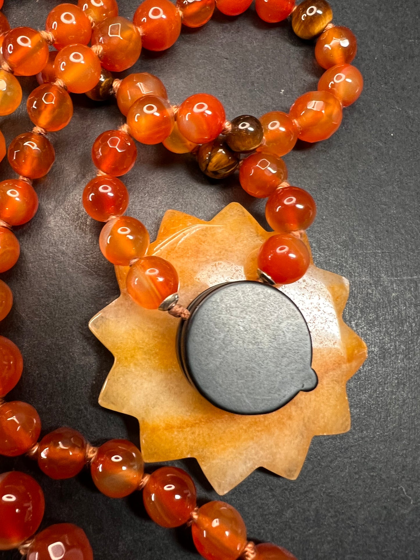 NEW carnelian multi stone sunface knotted necklace