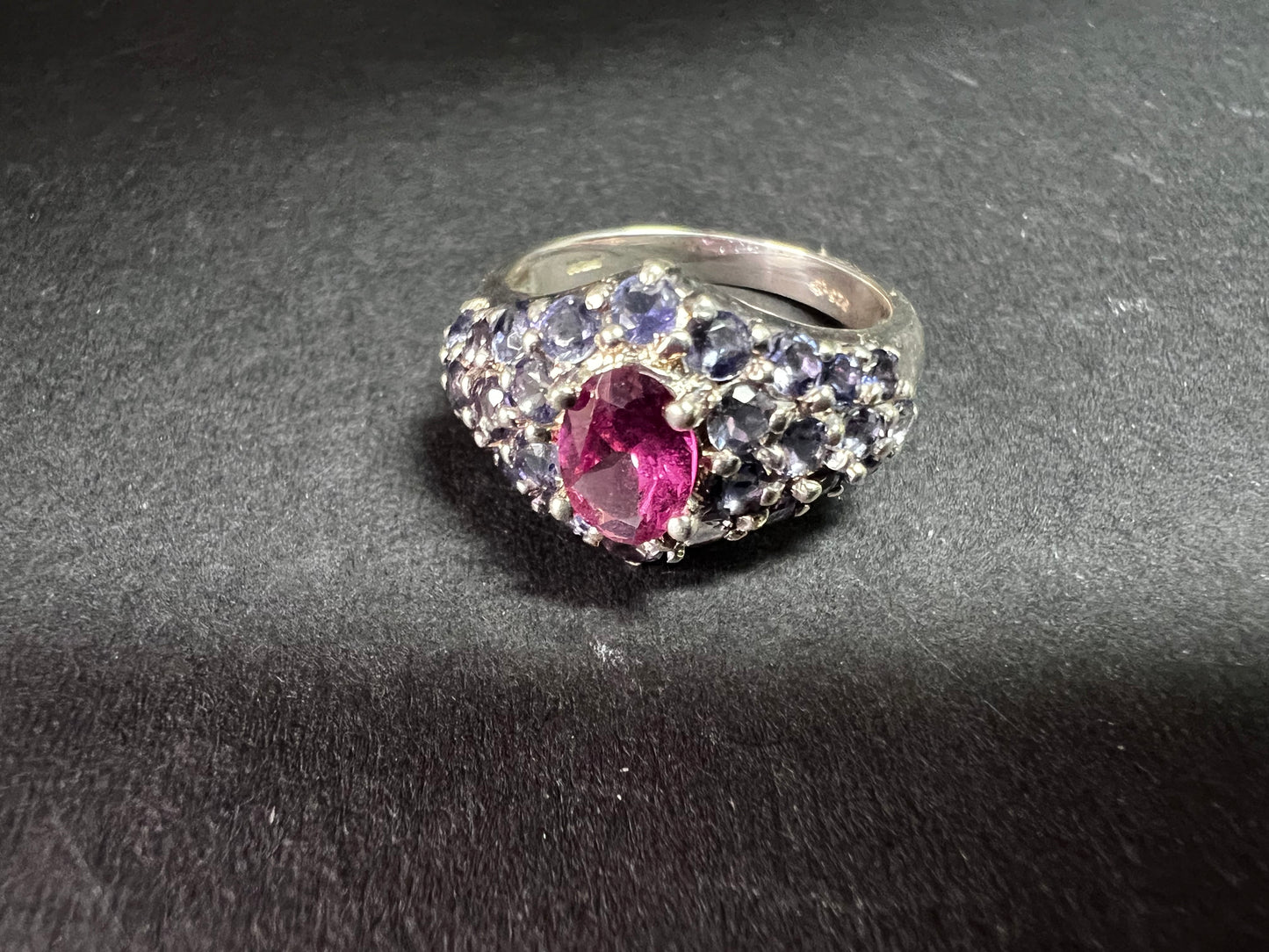 Pink Tourmaline Tanzanite Sterling Silver Cluster Ring Size 7