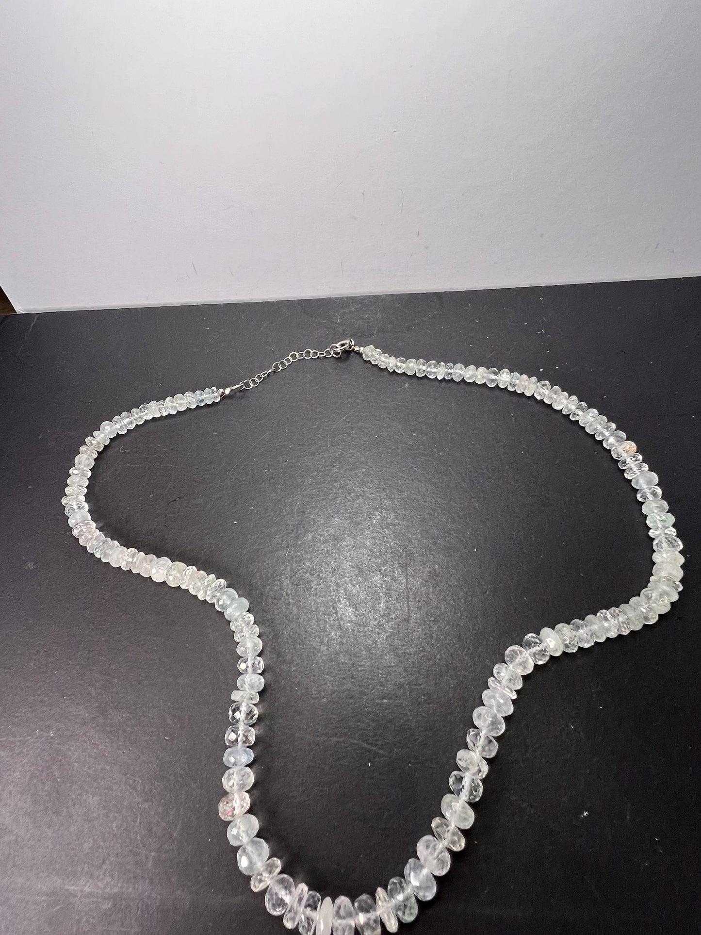 Natural faceted rondelle beaded necklace with platinum over sterling lobster clasp 20 inch