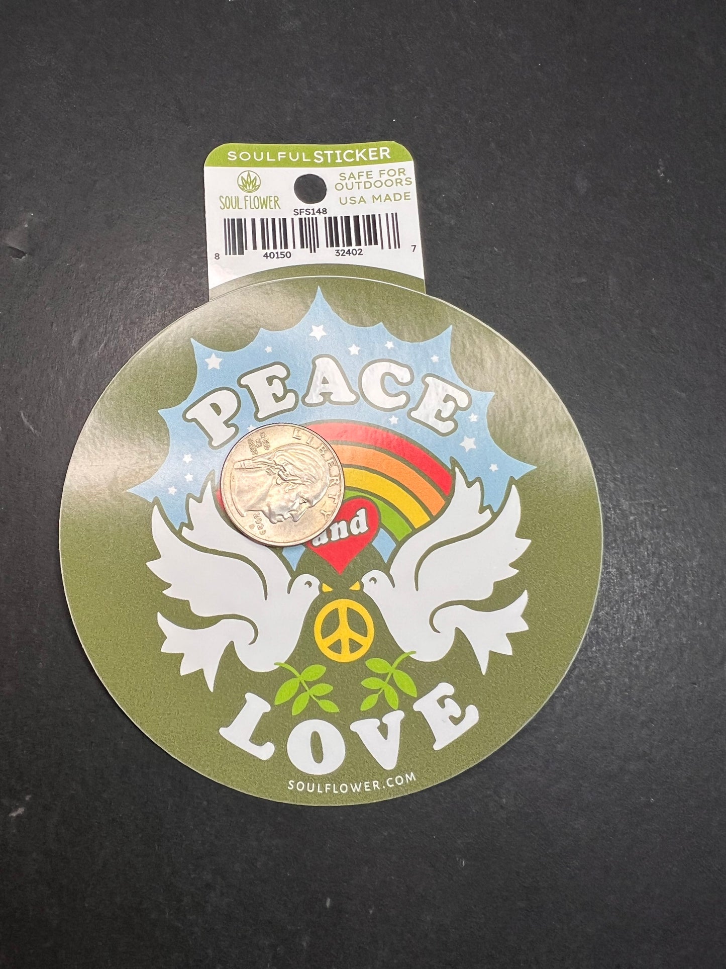 Soul Flower “Peace and Love” Round Sticker – Outdoor Safe USA Made