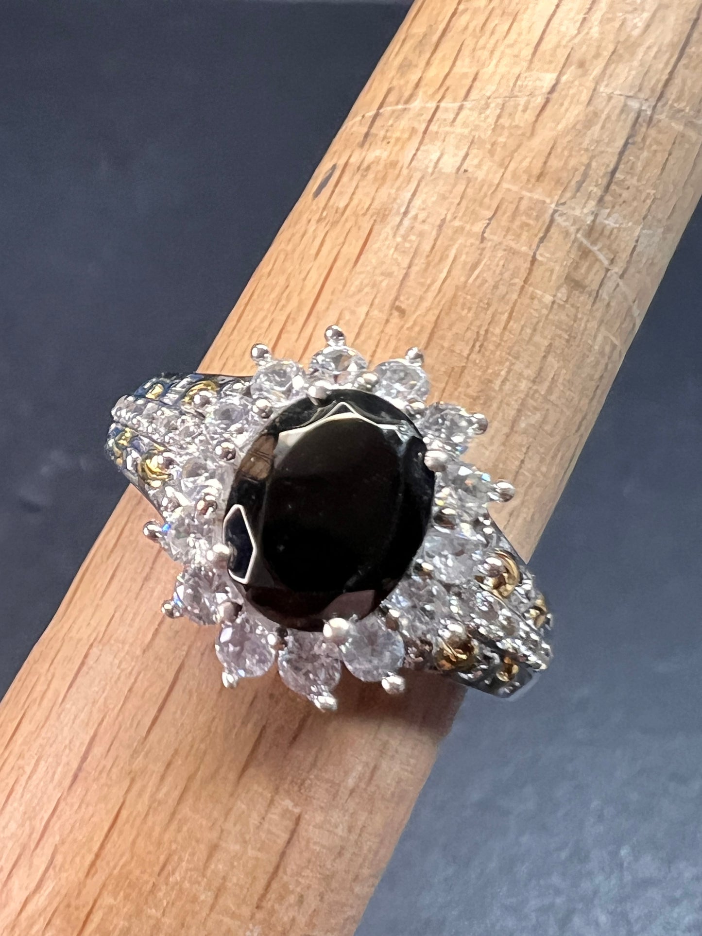 NEW Elite Shungite and zircon halo ring in vermeil and rhodium over sterling silver size 8