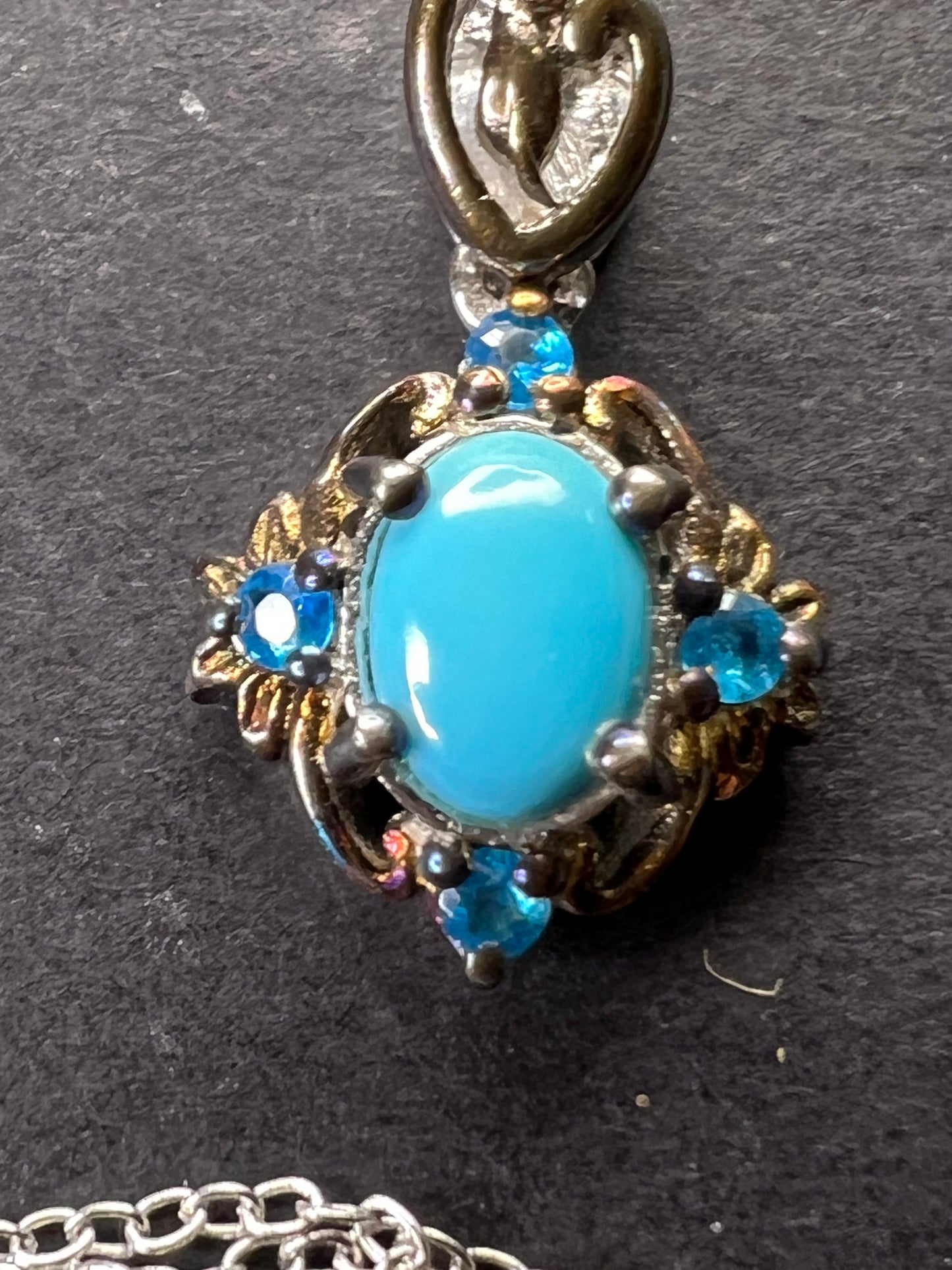 Turquoise and neon blue apatite sterling silver pendant and chain