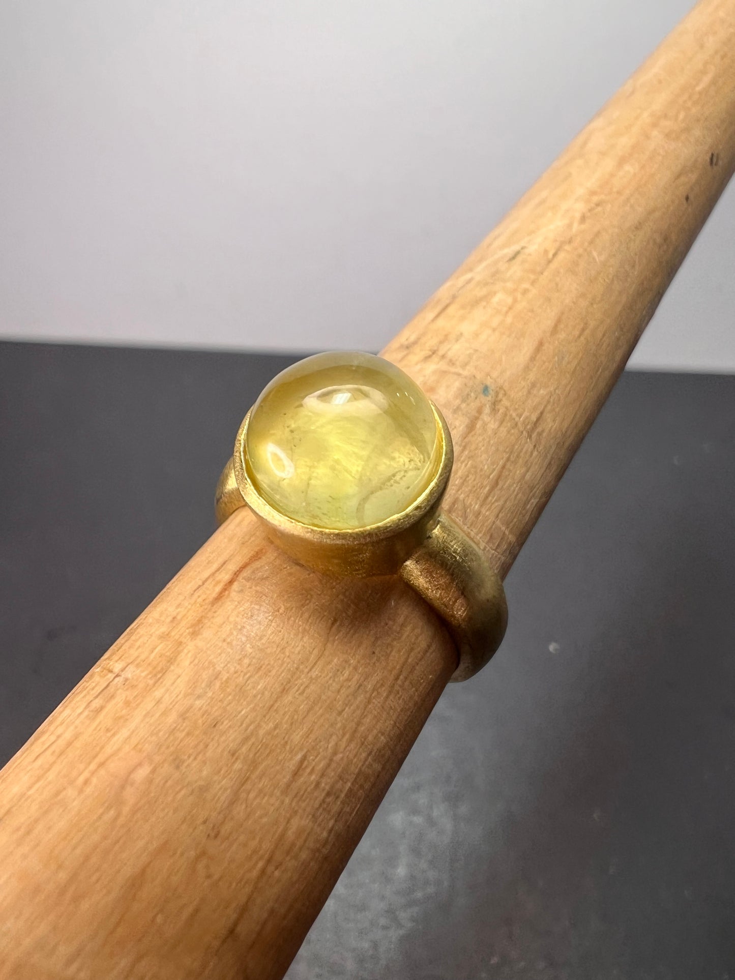 Prehnite brushed gold over sterling silver ring size 7