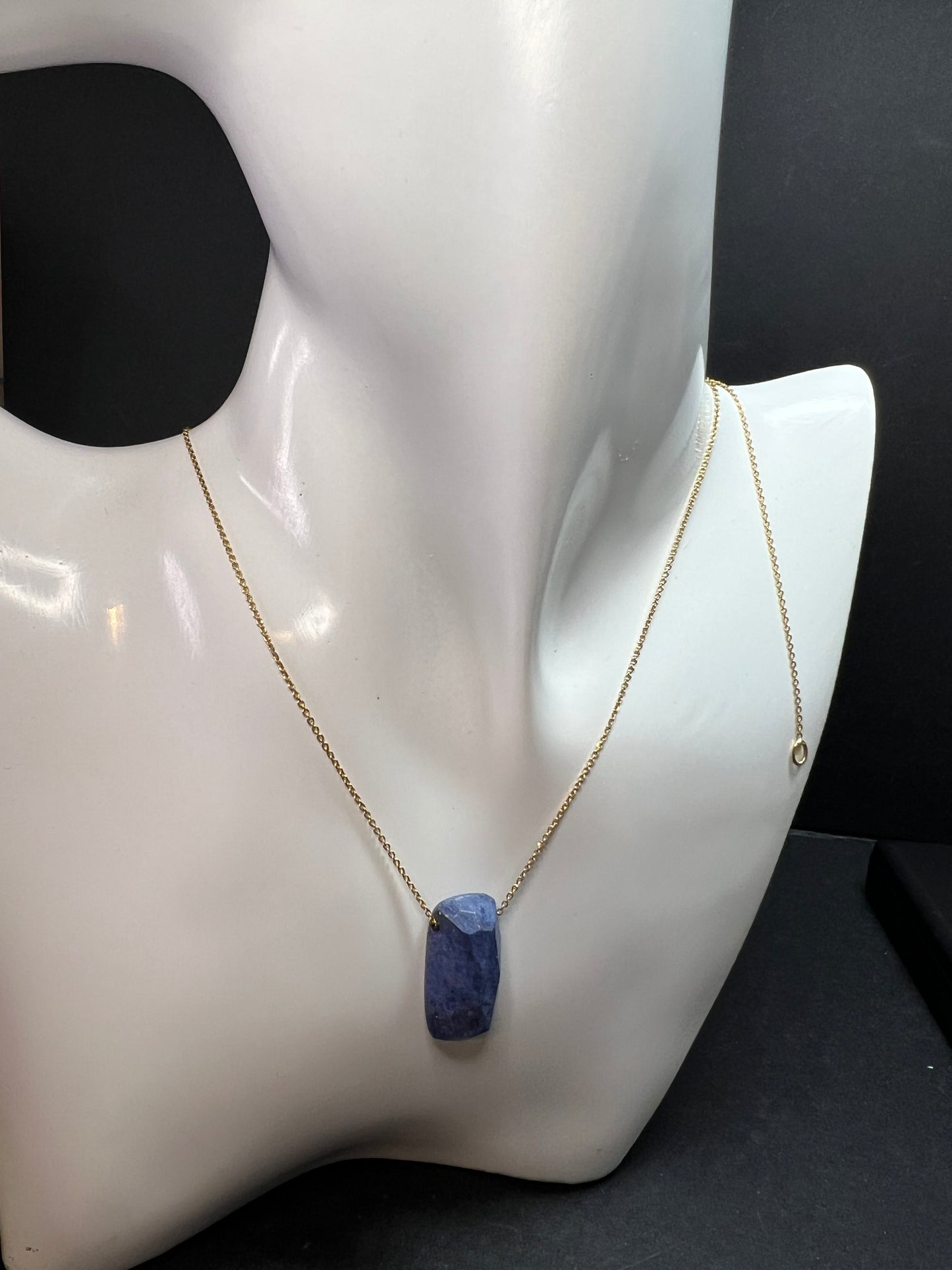 Dumortierite Pendant Necklace 23” Gold Over 925 Italy Adjustable
