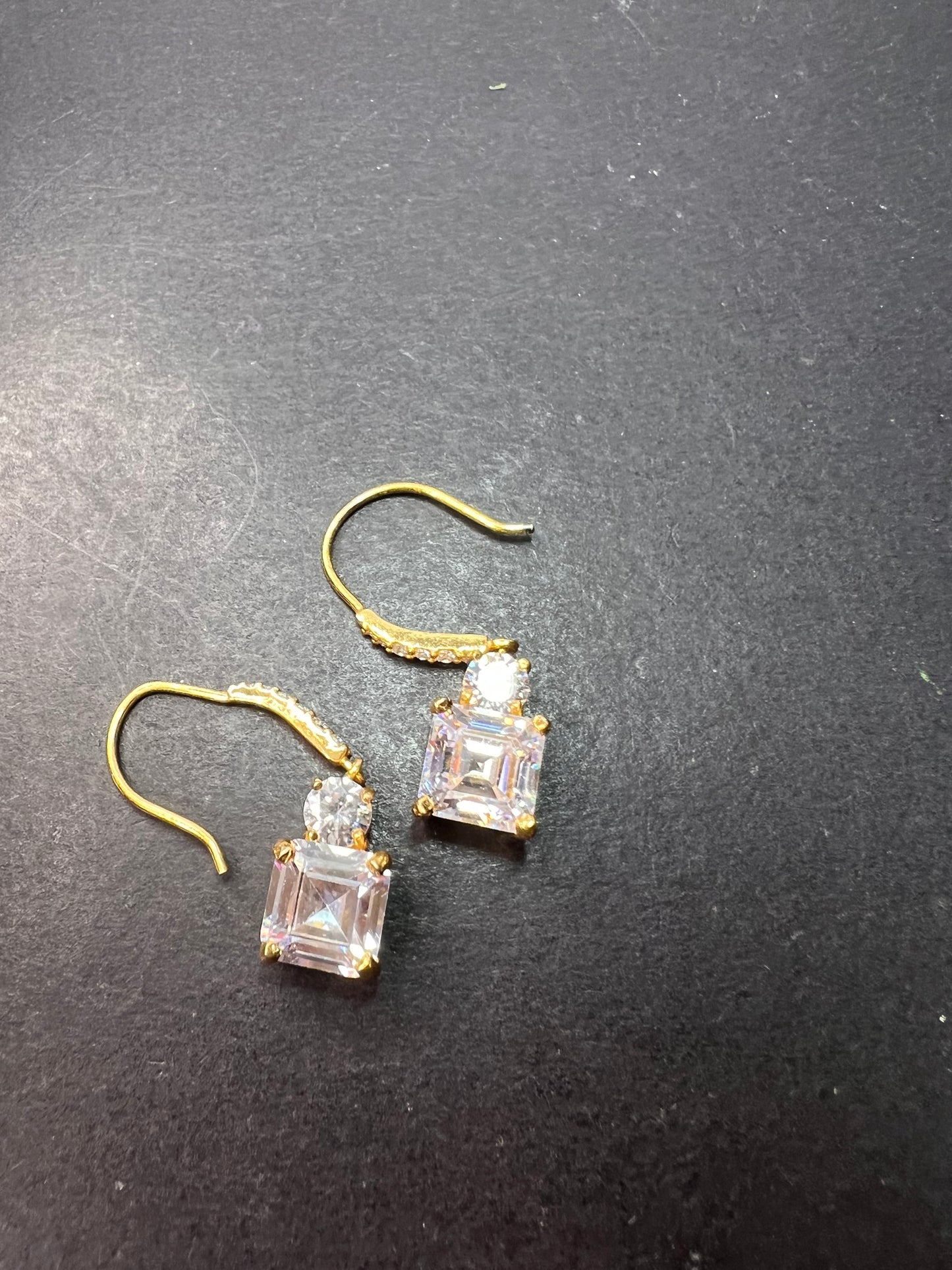 White Cubic Zirconia Asscher Cut 18k Yellow Gold Over Sterling Silver Dangle Earrings 9.40ctw