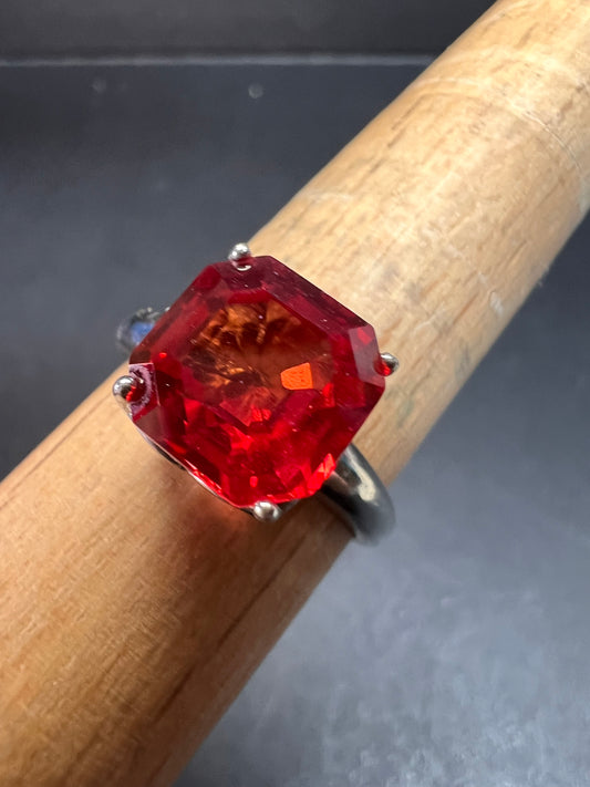 Lab created padparadscha sapphire rhodium over sterling silver solitaire ring size 9
