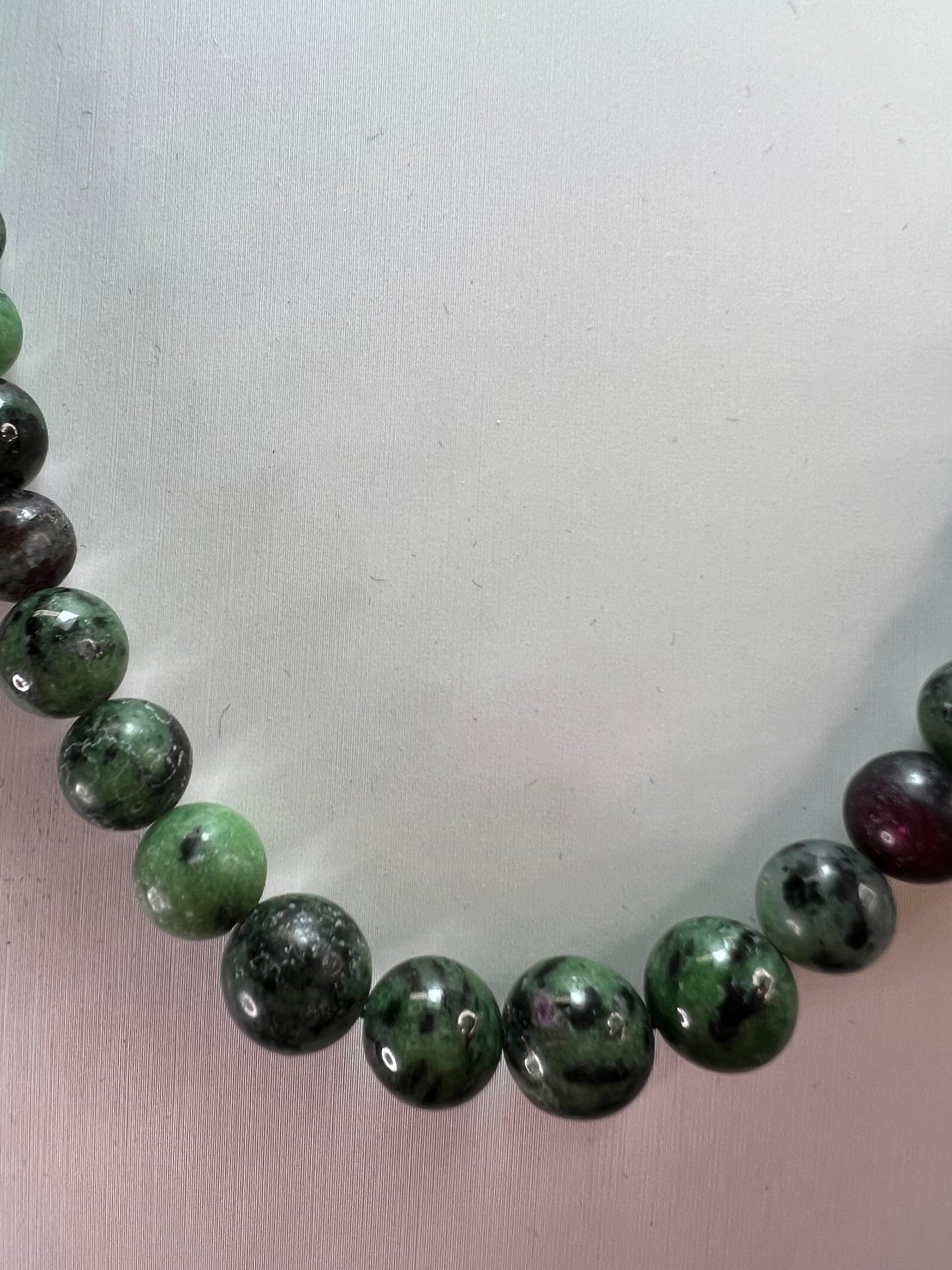 Ruby in zoisite graduated necklace with sterling silver clasp