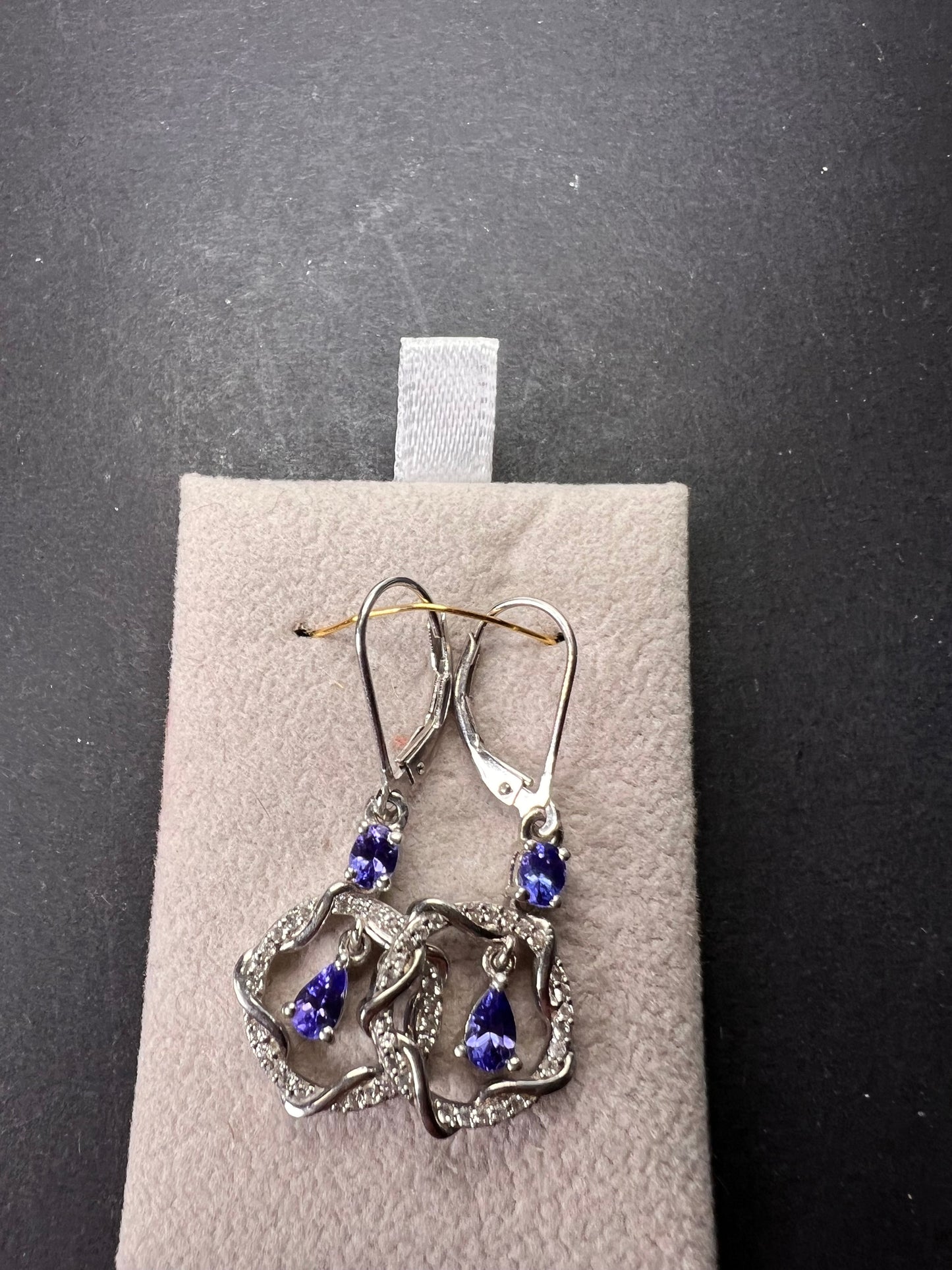 Tanzanite and diamond sterling silver drop earrings