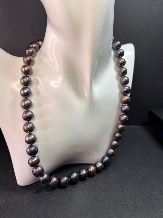 Estate Black Cultured Pearl Necklace 20 Inch 11.8mm 925 Sterling LUC Clasp