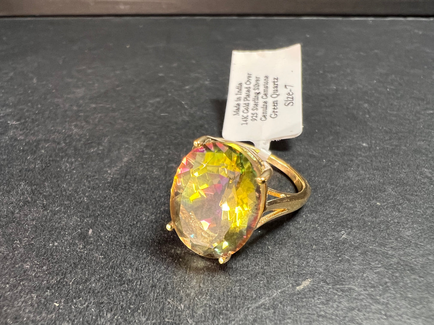NEW Mystic Quartz ring in gold over sterling silver size 7