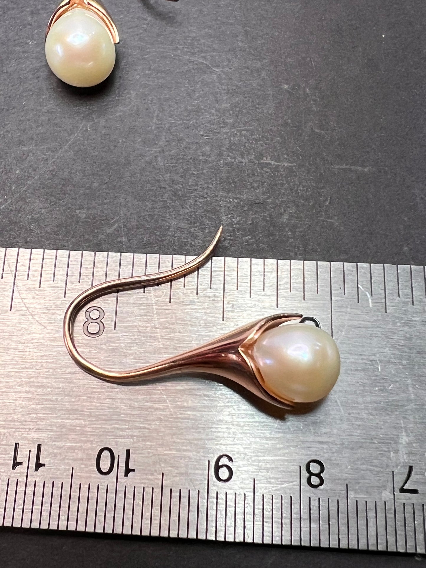 Freshwater cultured drip pearl earrings in 14k rose gold over sterling silver