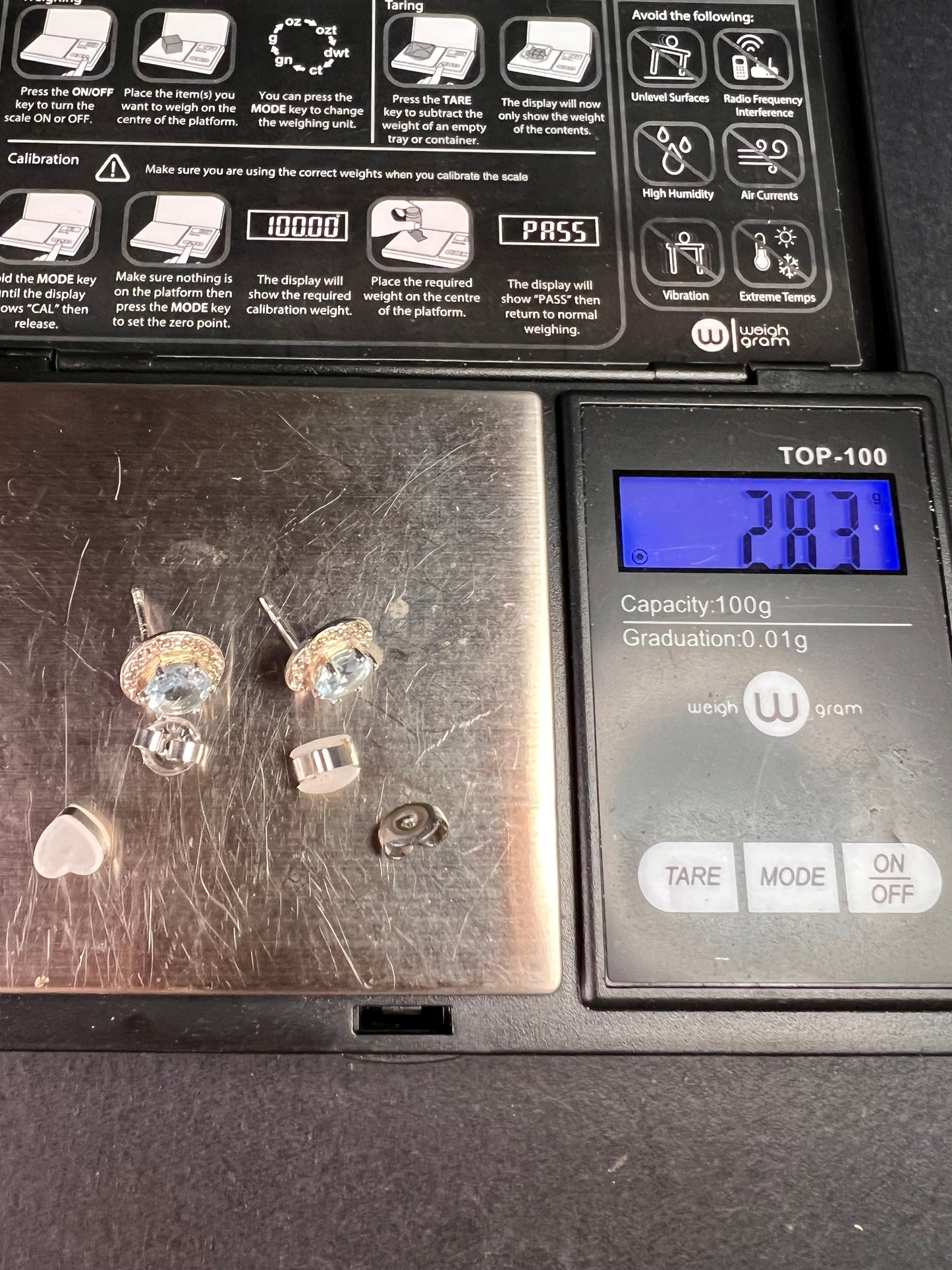 NEW blue topaz and diamond sterling silver stud earrings