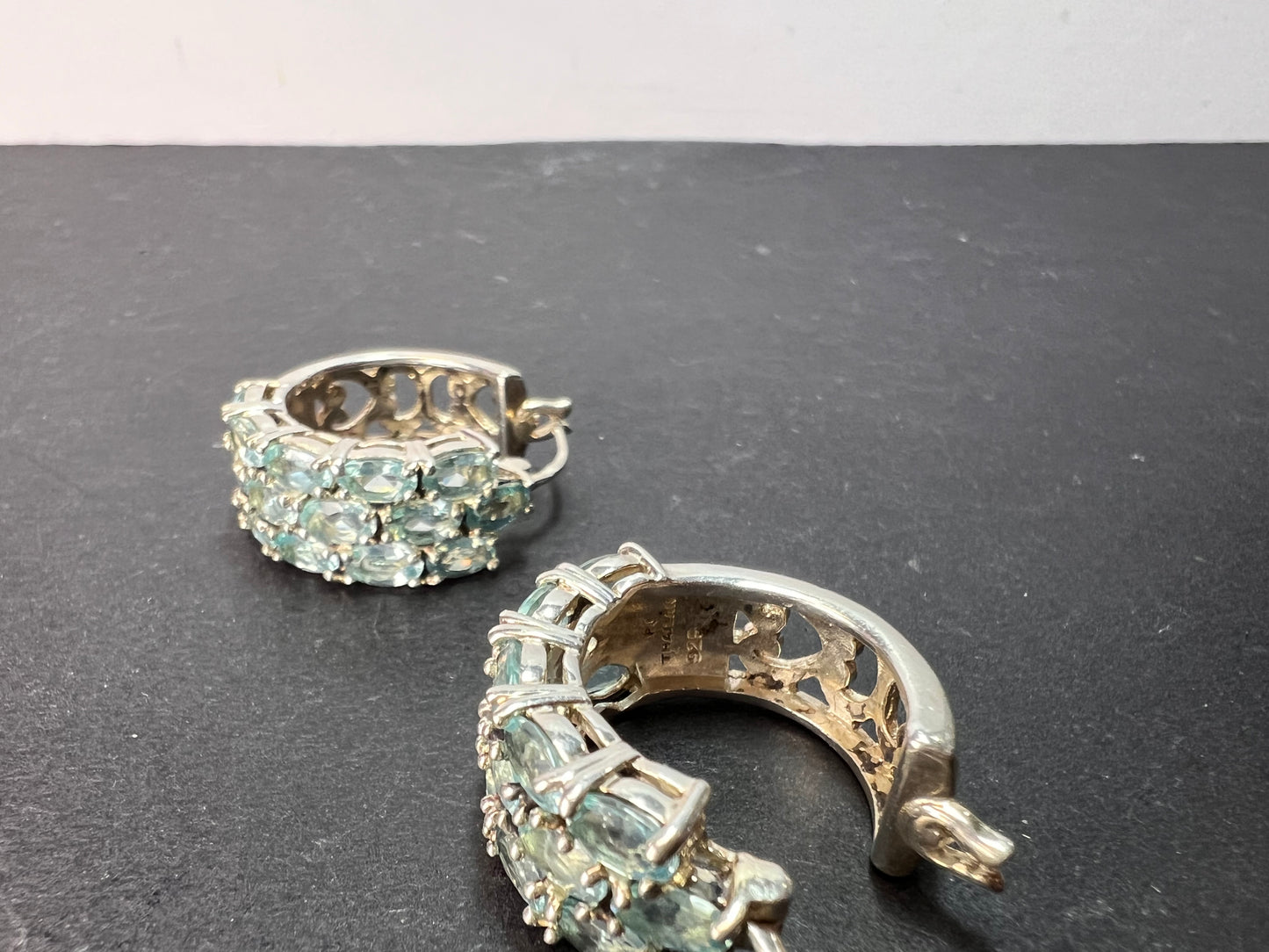 Blue apatite multi row sterling silver hoop earrings