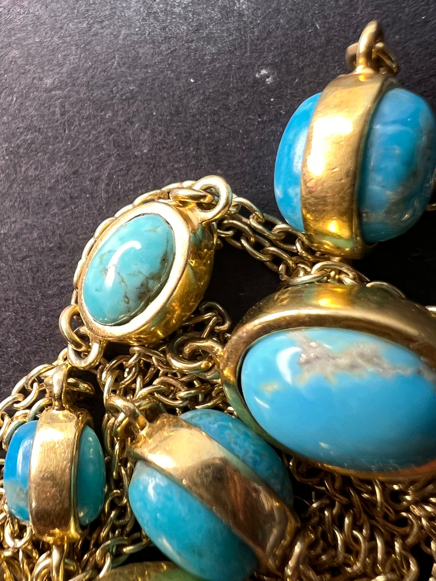 Turquoise 36 inch station necklace in vermeil yellow gold over sterling silver