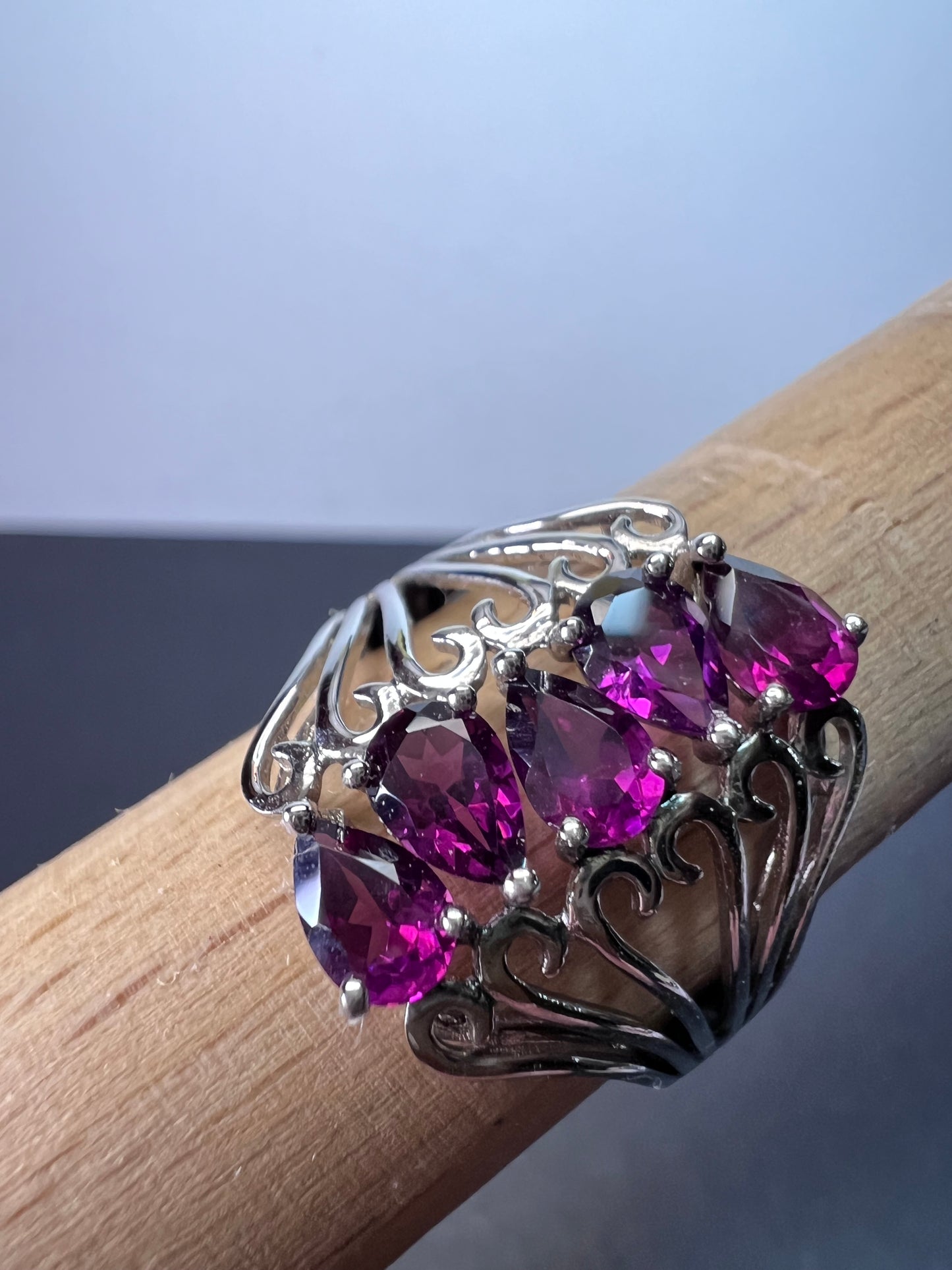 Grape rhodolite garnet rhodium over sterling silver ring size 9