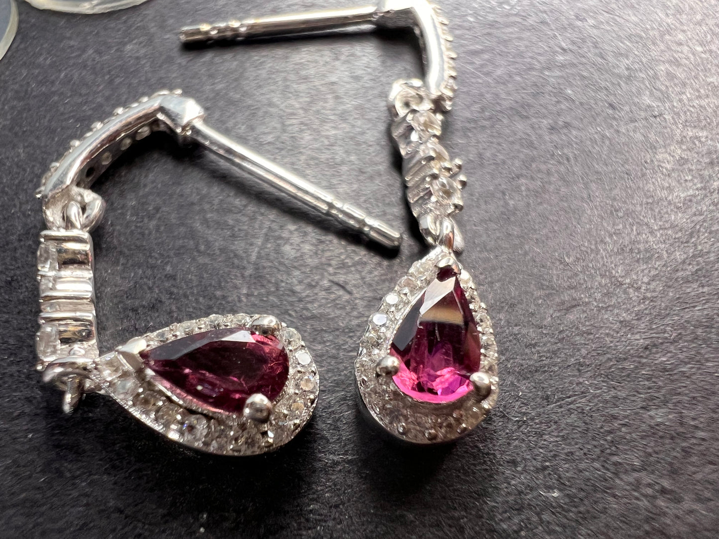 Ofiki rubellite and zircon drop earrings in platinum over sterling silver *NEW*