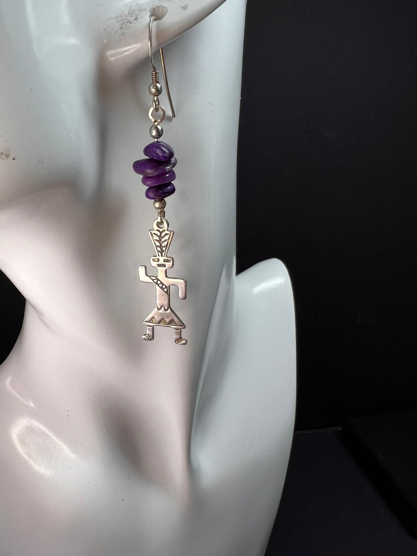 Vintage Sterling Silver Charoite Earrings – Kachina Dancer Dead Stock