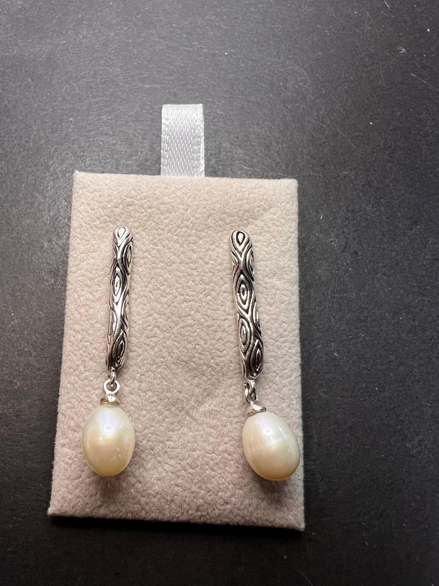 Thai sterling silver freshwater pearl drop earrings