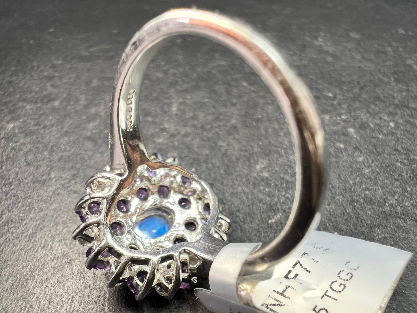Rainbow Moonstone Amethyst White Topaz Sterling Ring Sz 9