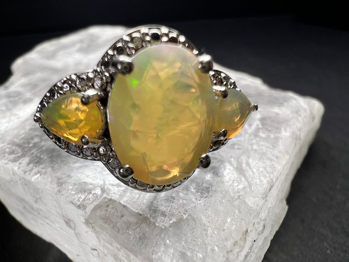 Ethiopian Opal Sterling Silver Halo Ring Size 6