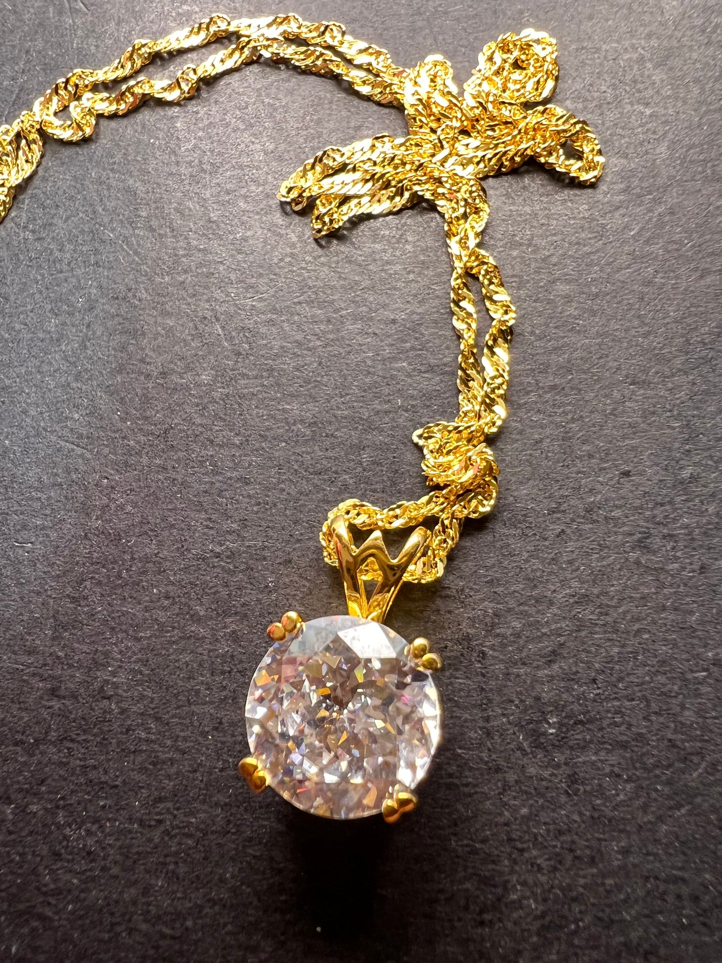 Charles Winston CZ gold over Sterling solitaire pendant and chain necklace